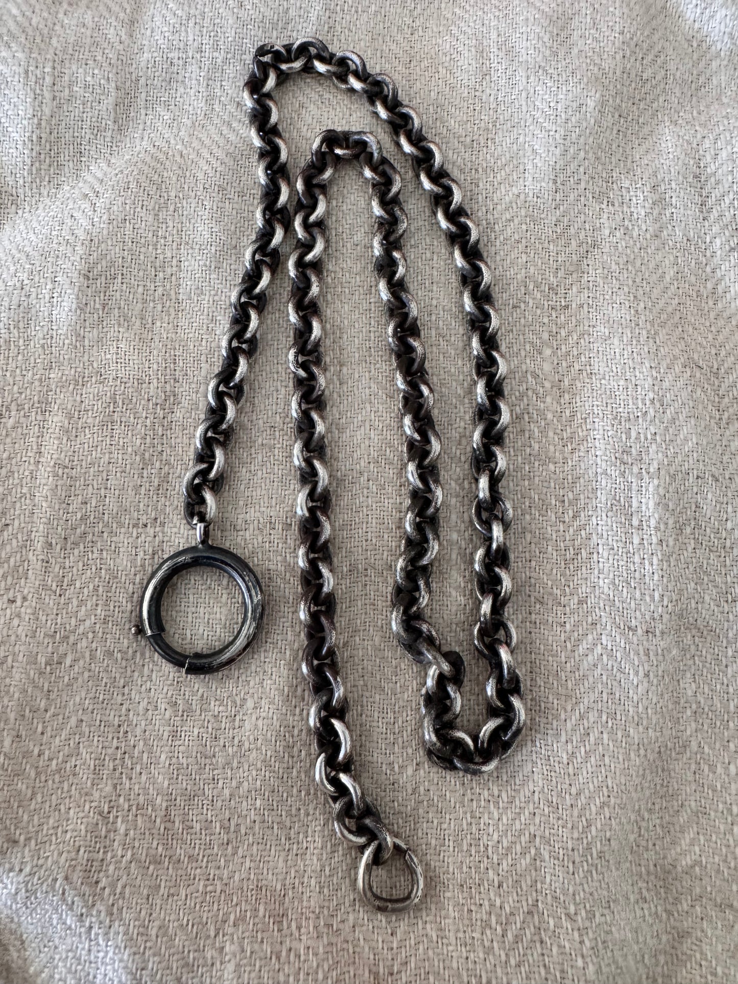 Heavy Antique Sterling Cable Chain with Huge Spring Ring