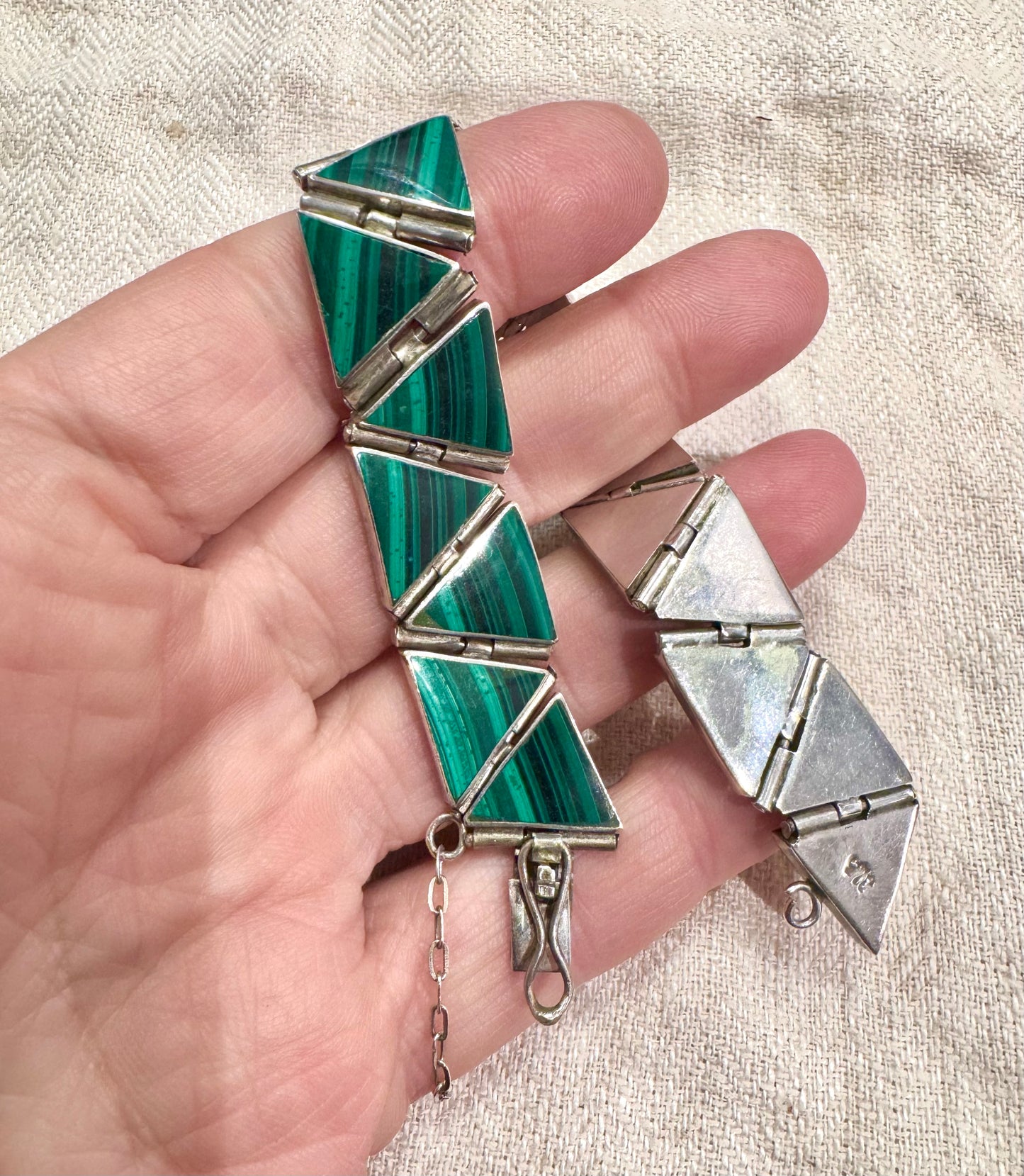 Amazing Vintage Malachite and Sterling Bracelet