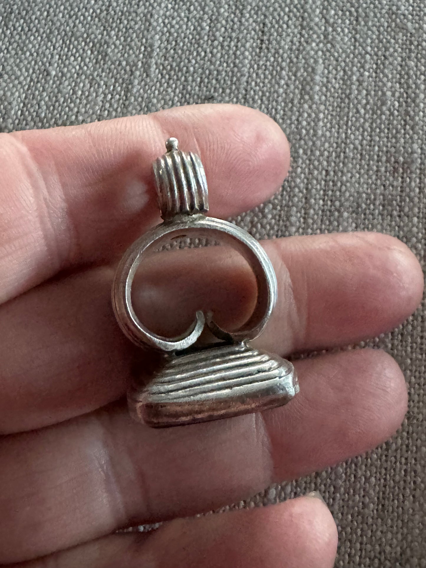 antique sterling silver fob with green agate
