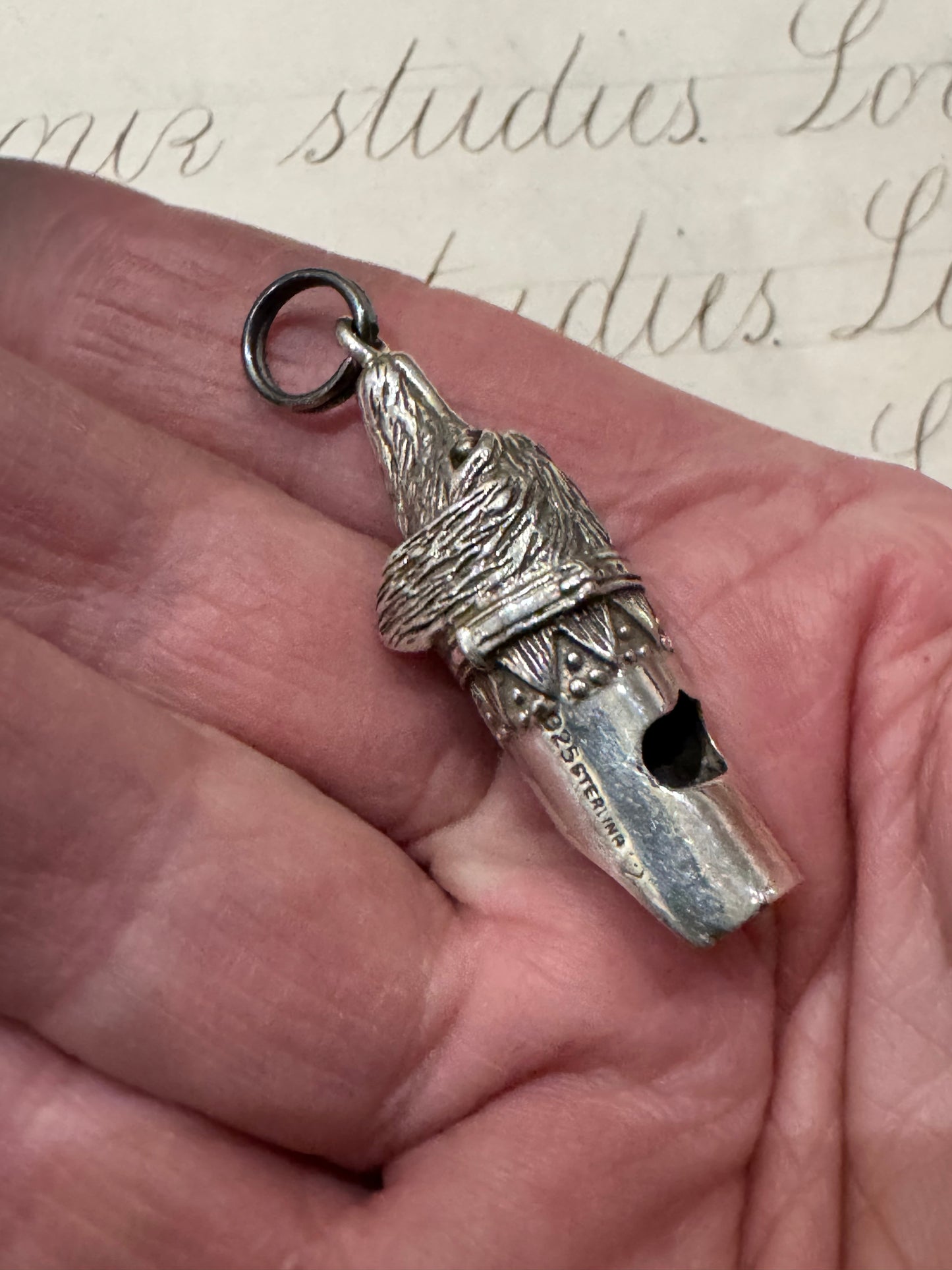 sterling silver English dog shaped whistle