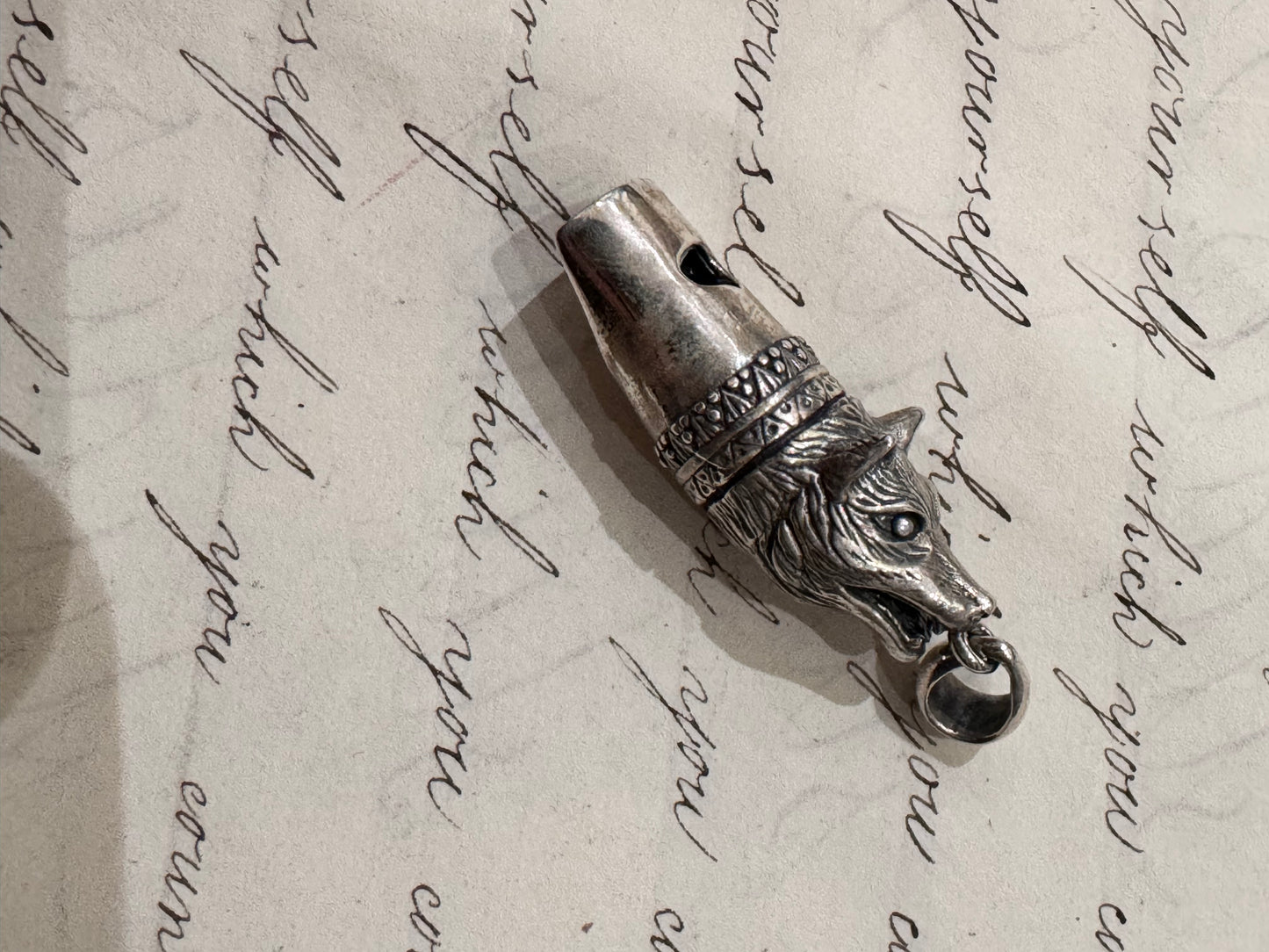 sterling silver English Wolf shaped whistle