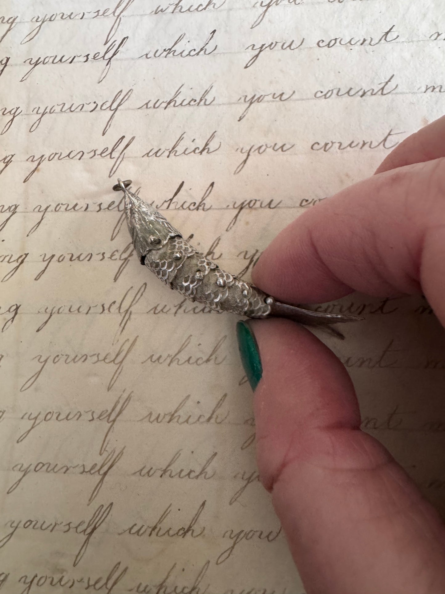 MEDIUM Antique Silver Articulated Fish E