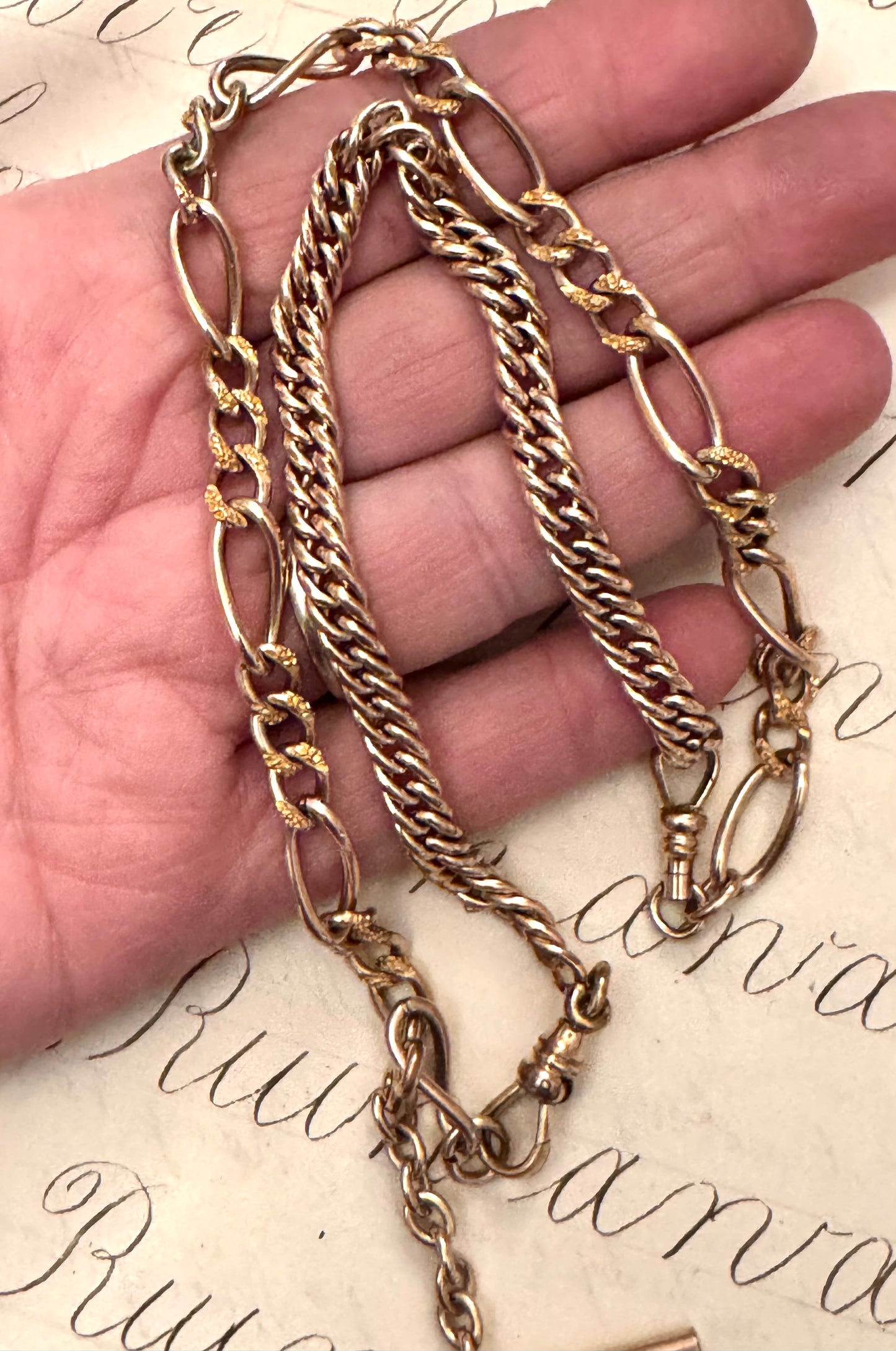 Beautiful Antique Gold Filled Curb and Long + Short Watch Chain