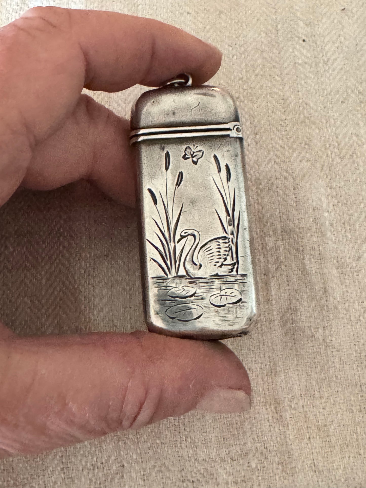 Elongated Engraved Silver Match Safe