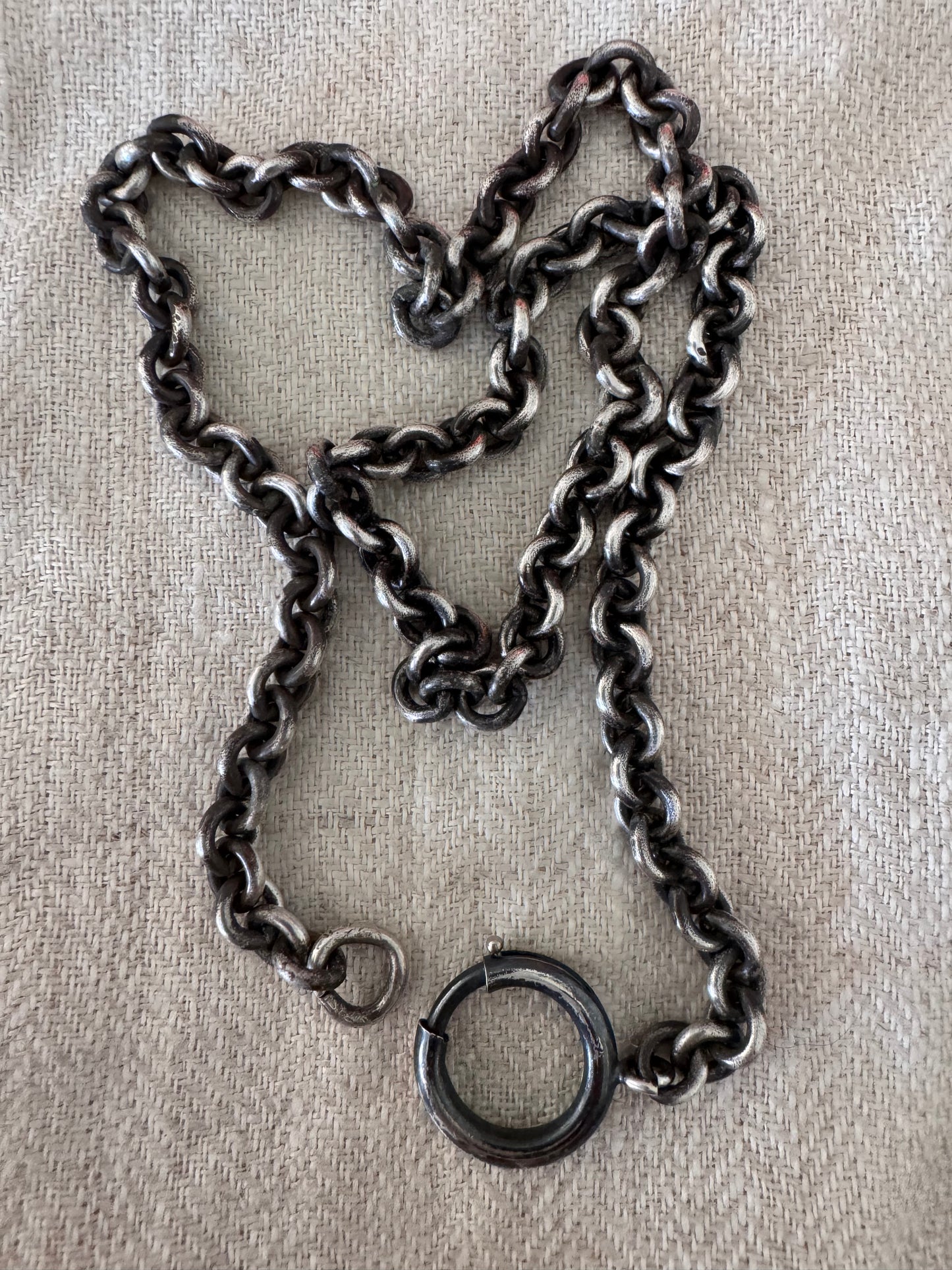 Heavy Antique Sterling Cable Chain with Huge Spring Ring