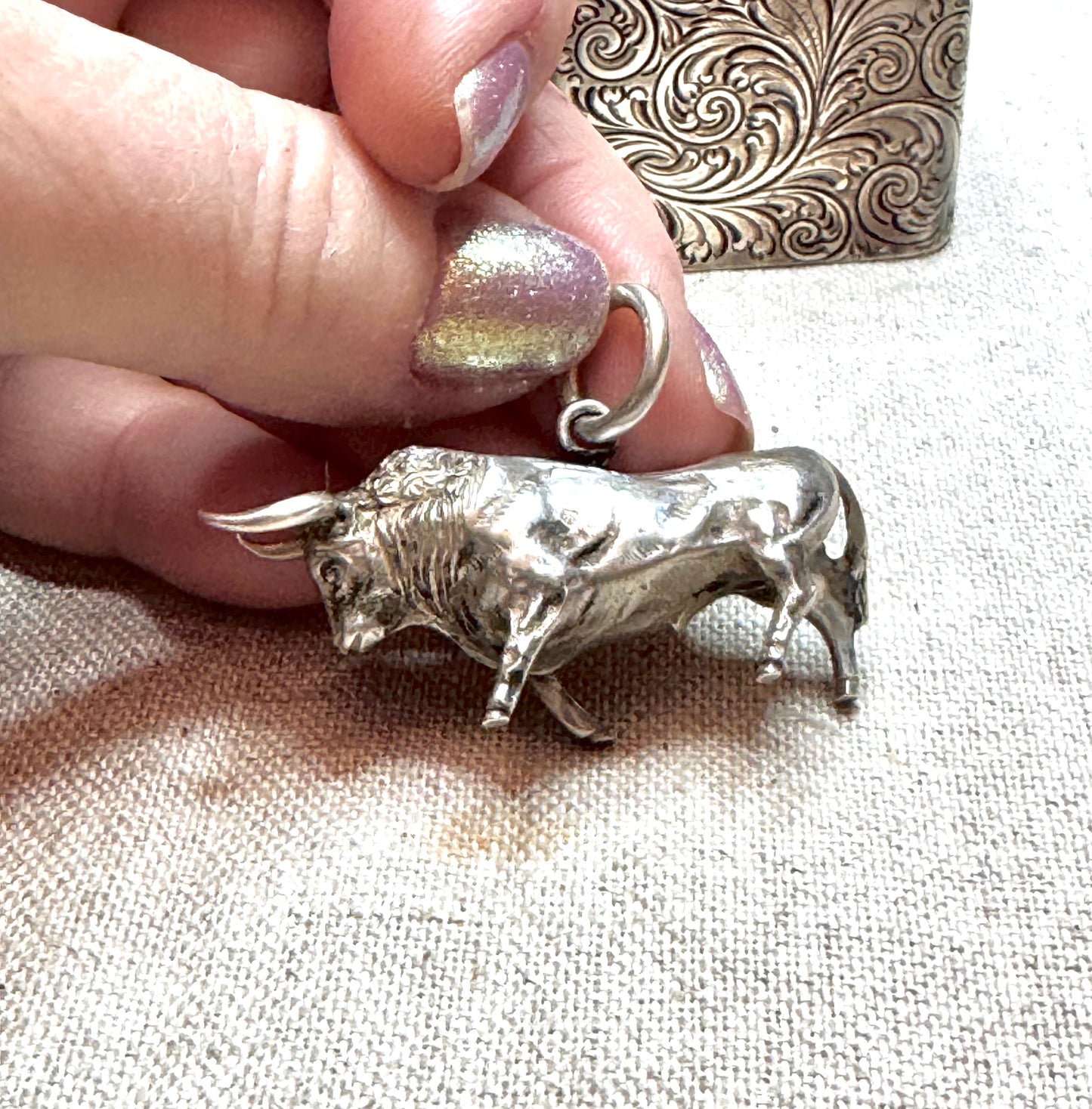 Amazing Huge and Realistic Sterling Silver Bull Pendant