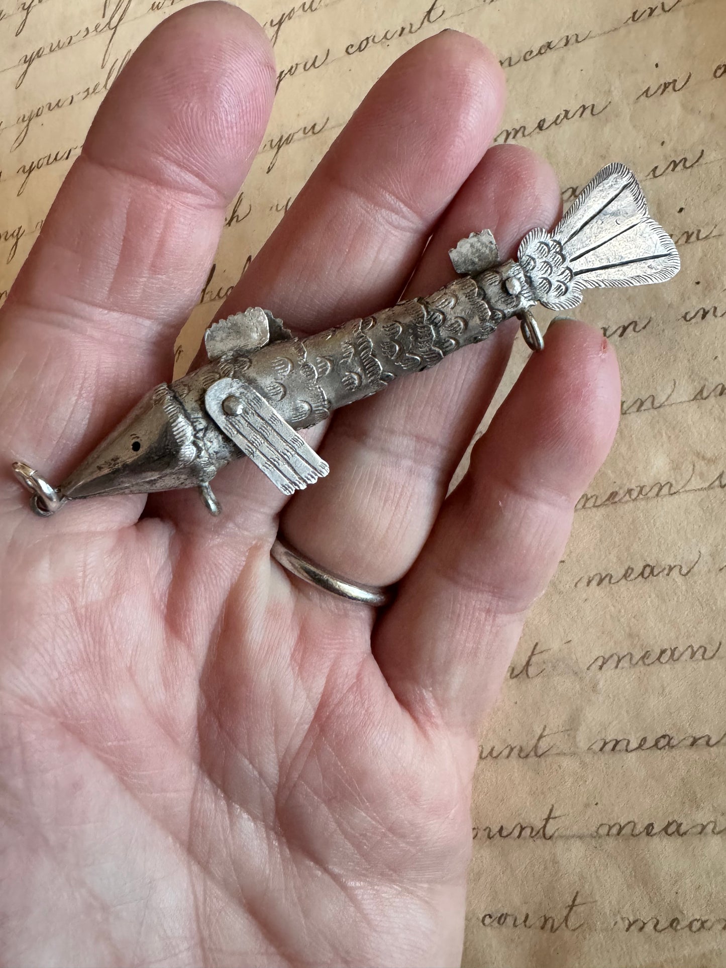 MEDIUM Antique Silver Articulated Fish D