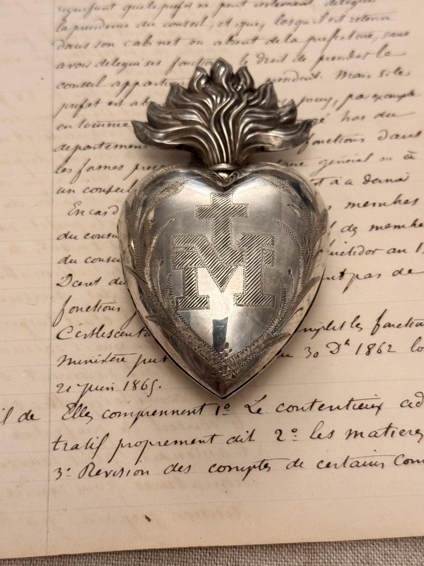 Extraordinary French 3 Dimensional Sterling Sacred Heart that Opens