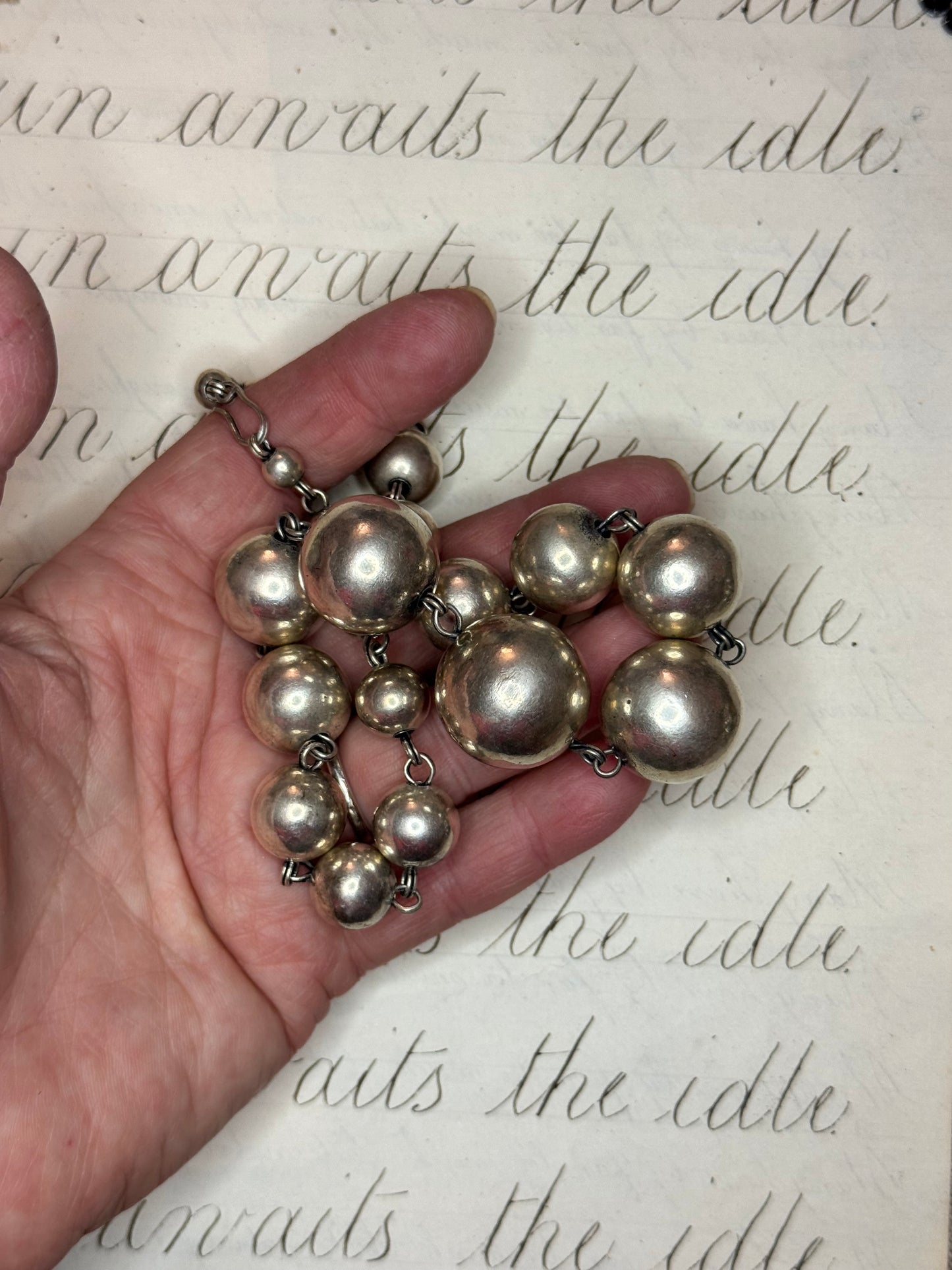 Heavy Vintage Sterling Graduate Linked Ball Bead Necklace