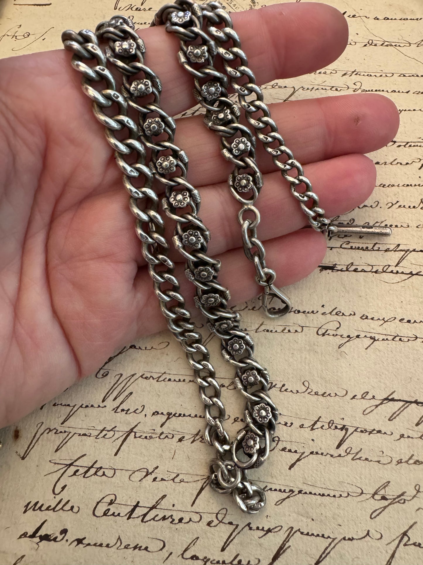 Large English sterling watch chain with graduated section