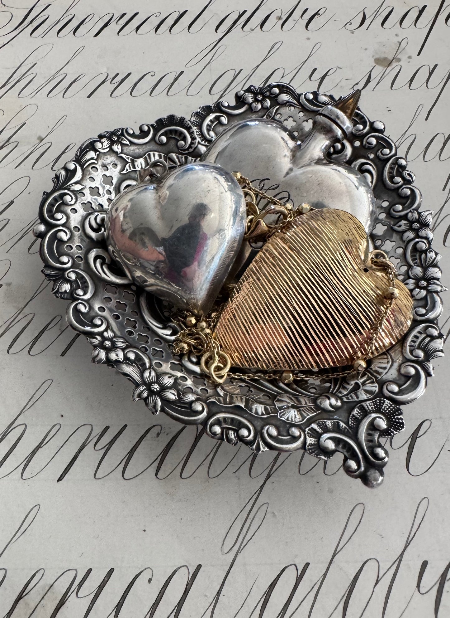 Exquisite antique Gorham Sterling Heart trinket dish