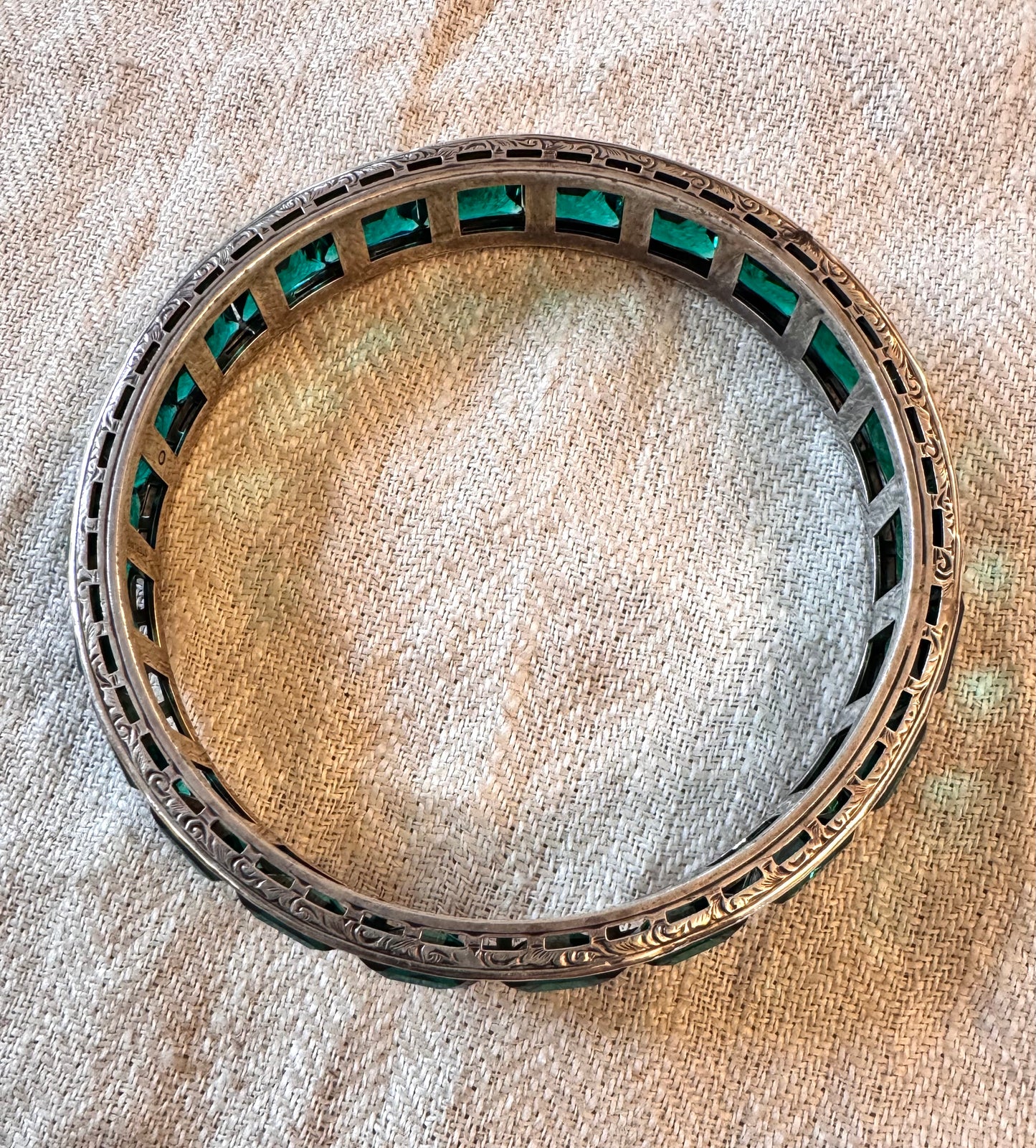 Amazing Green Paste and Silver Deco Bangle