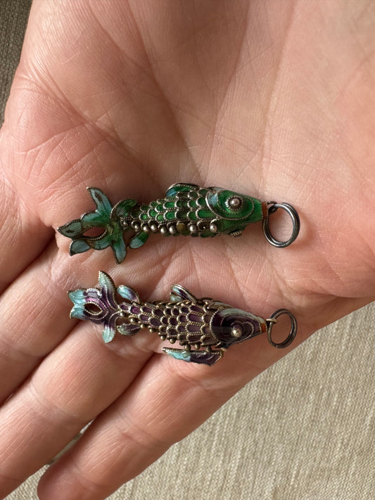 Small Vintage Chinese Silver and Enamel Fish
