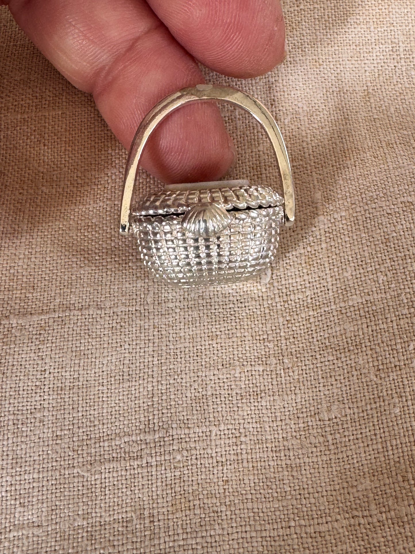 Miniature Silver Plated Nantucket Basket with Scallop Shell