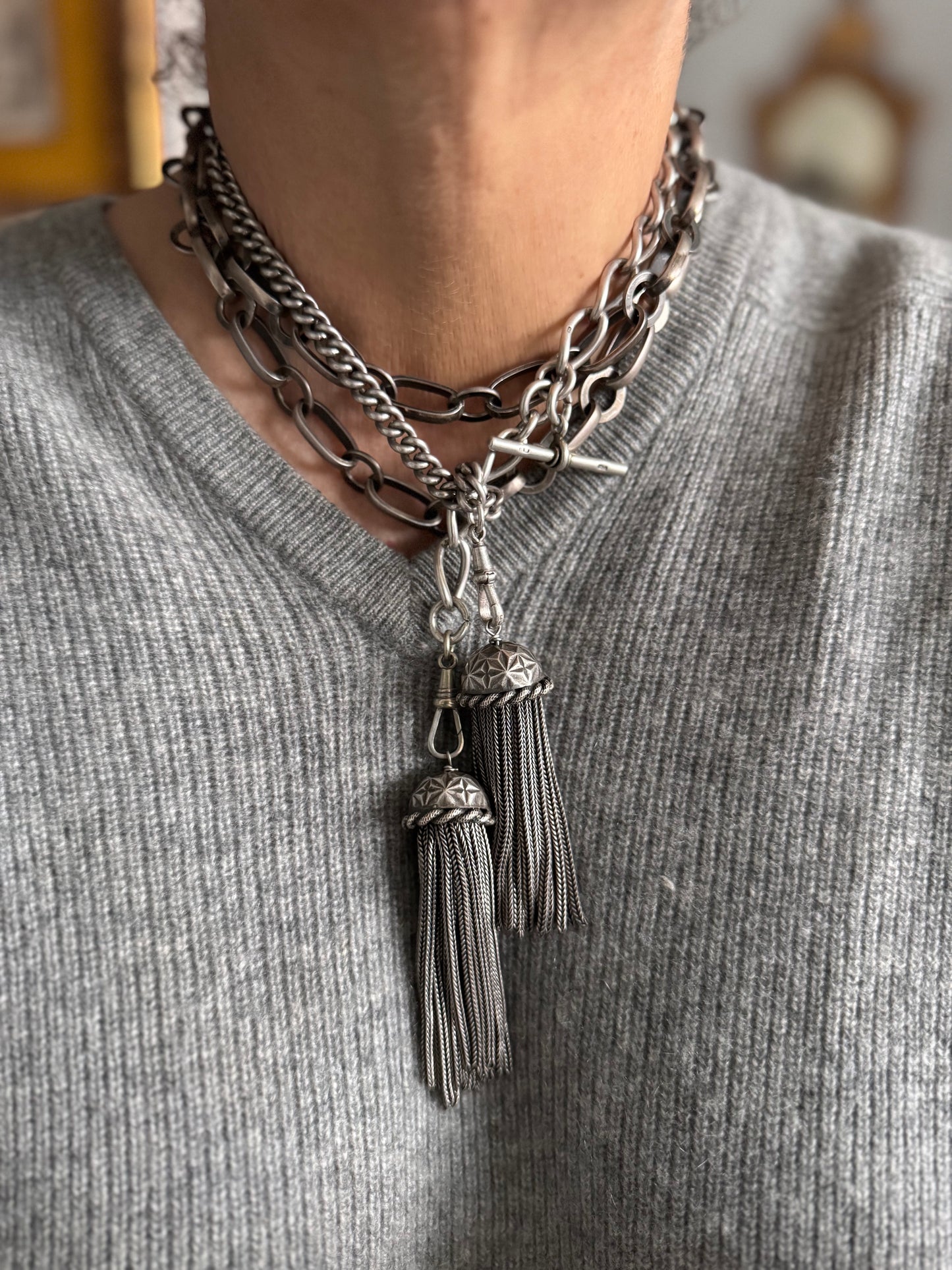 Gigantic Antique Sterling Tassels