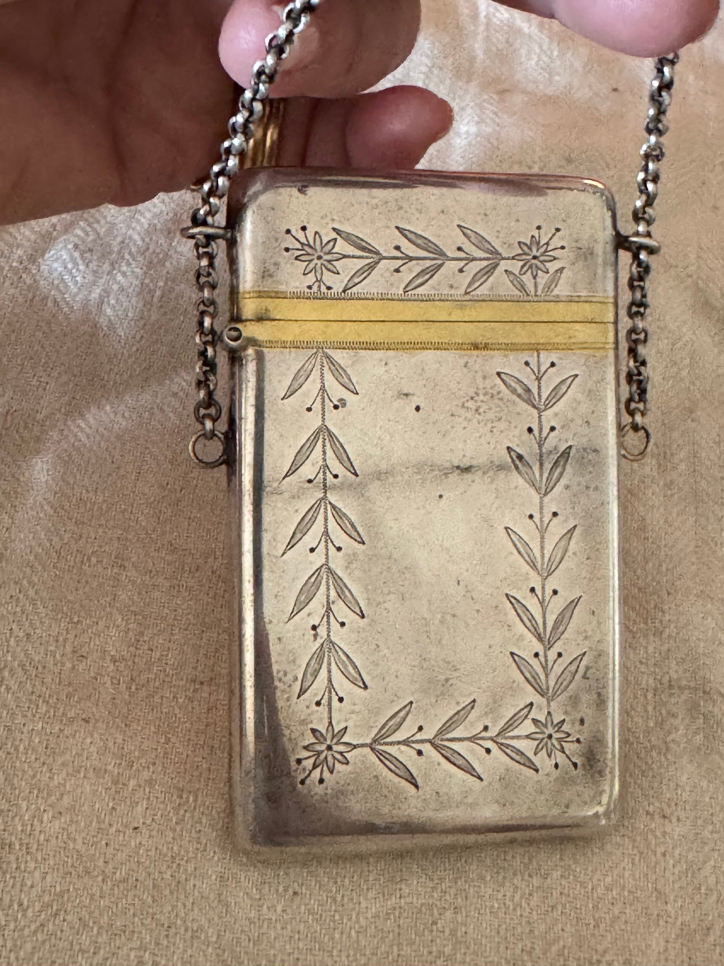 Exquisite Antique Engraved Silver with Gold Business Card Box