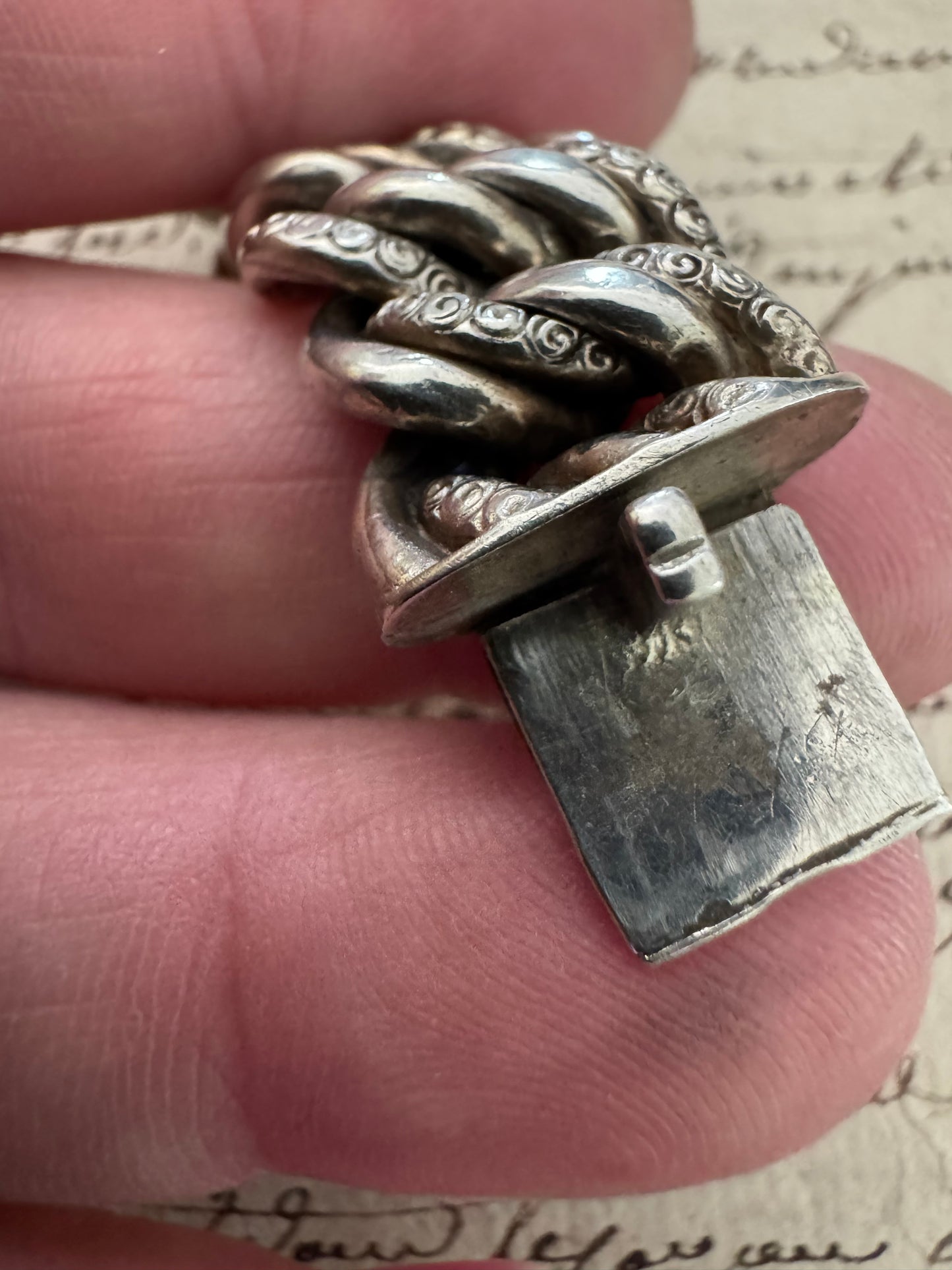 Engraved Vintage French Double Link Bracelet