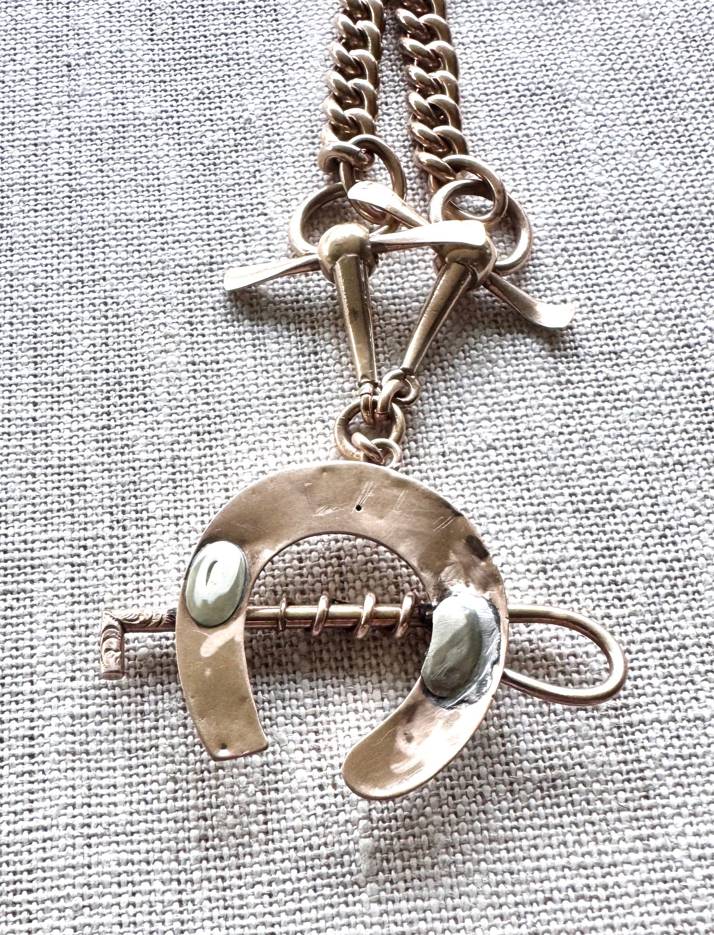 Gold Filled Equestrian Necklace with Horseshoe and Horsebit