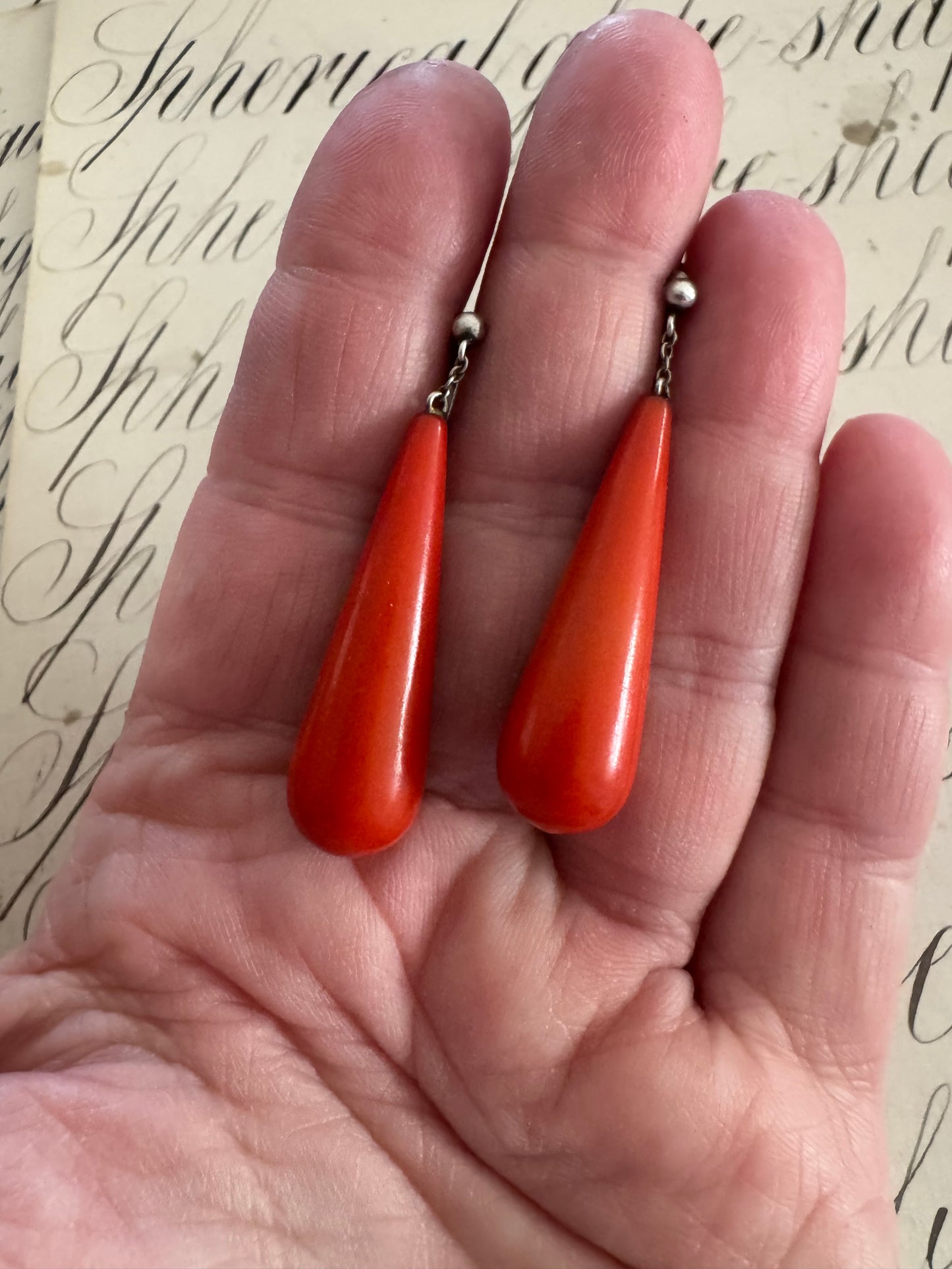 beautiful pair of antique celluloid drop earrings