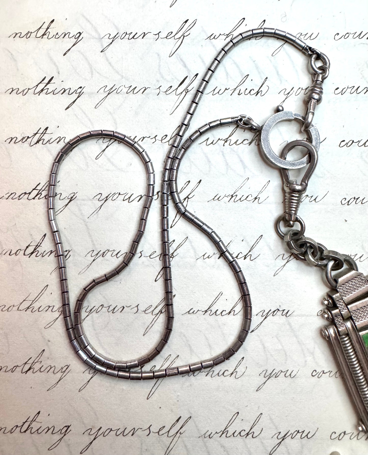 Deco German Chrome Equestrian Fob and Silver Chain
