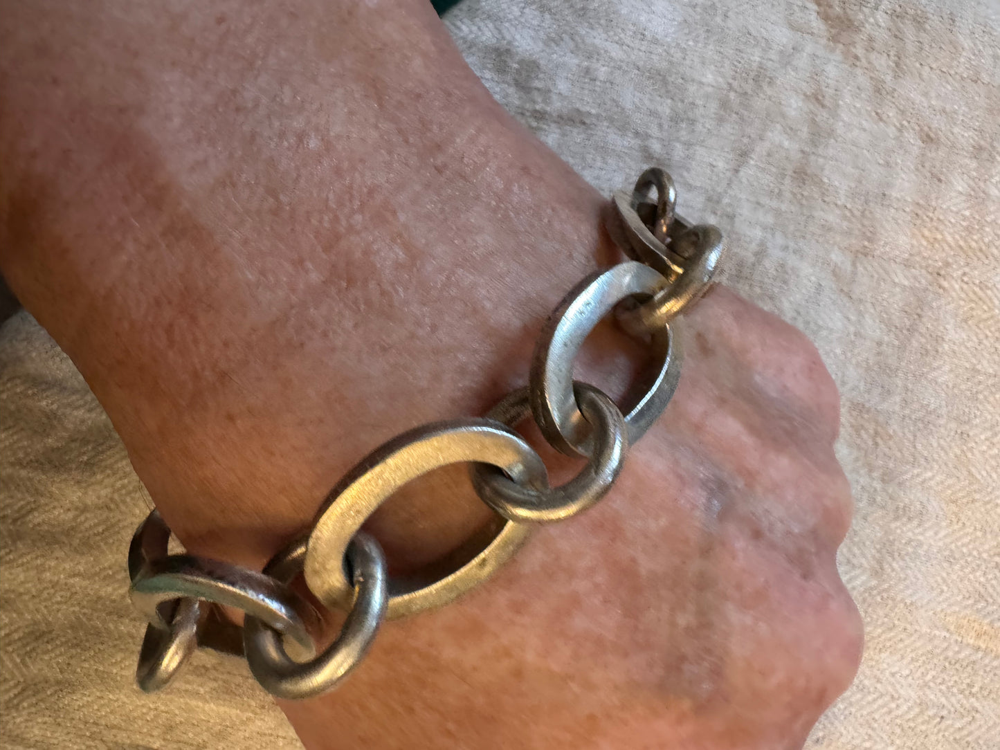 Large Stamped Native American Signed Link Bracelet