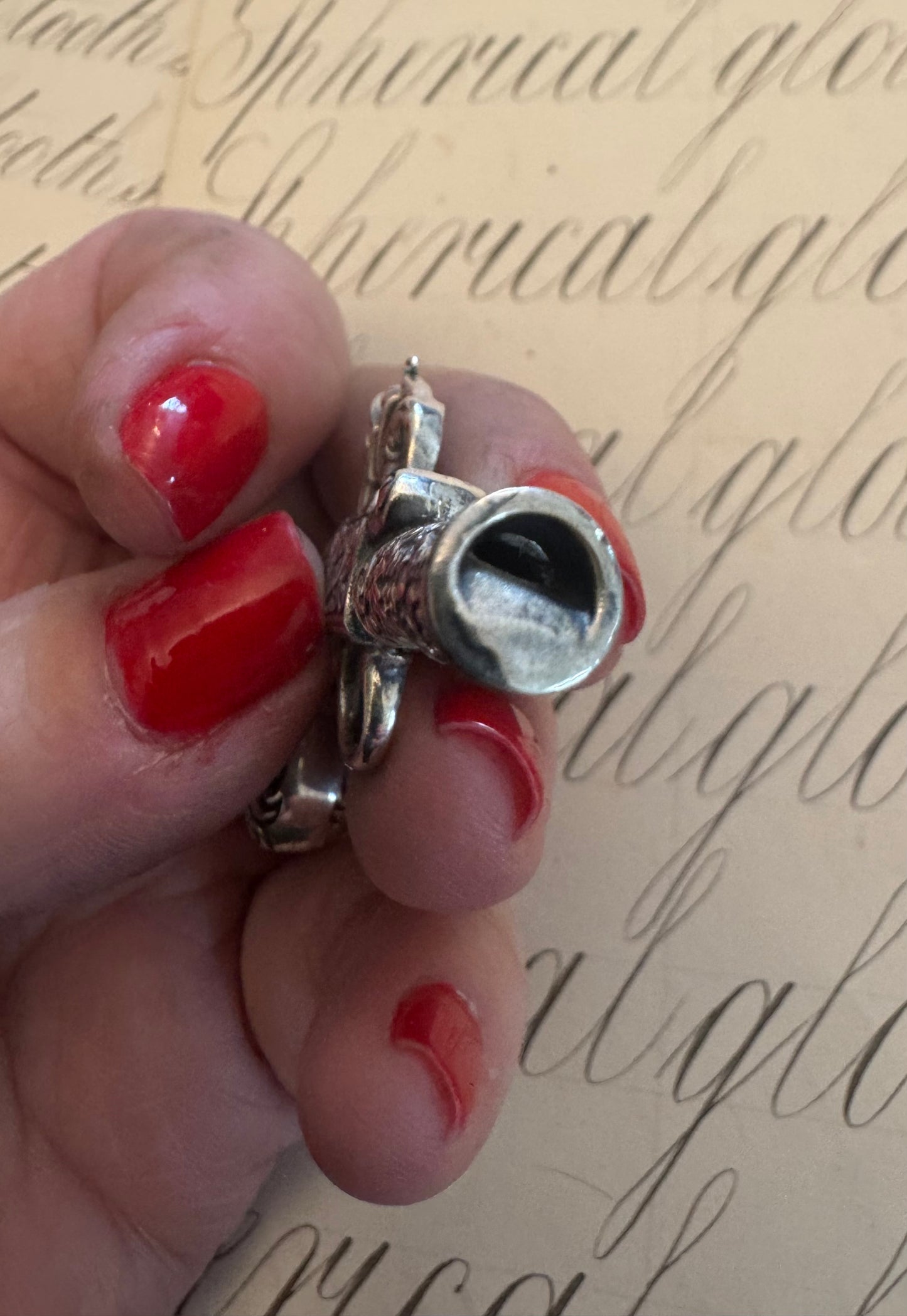 English Sterling Silver Embossed Flintlock Pistol Whistle