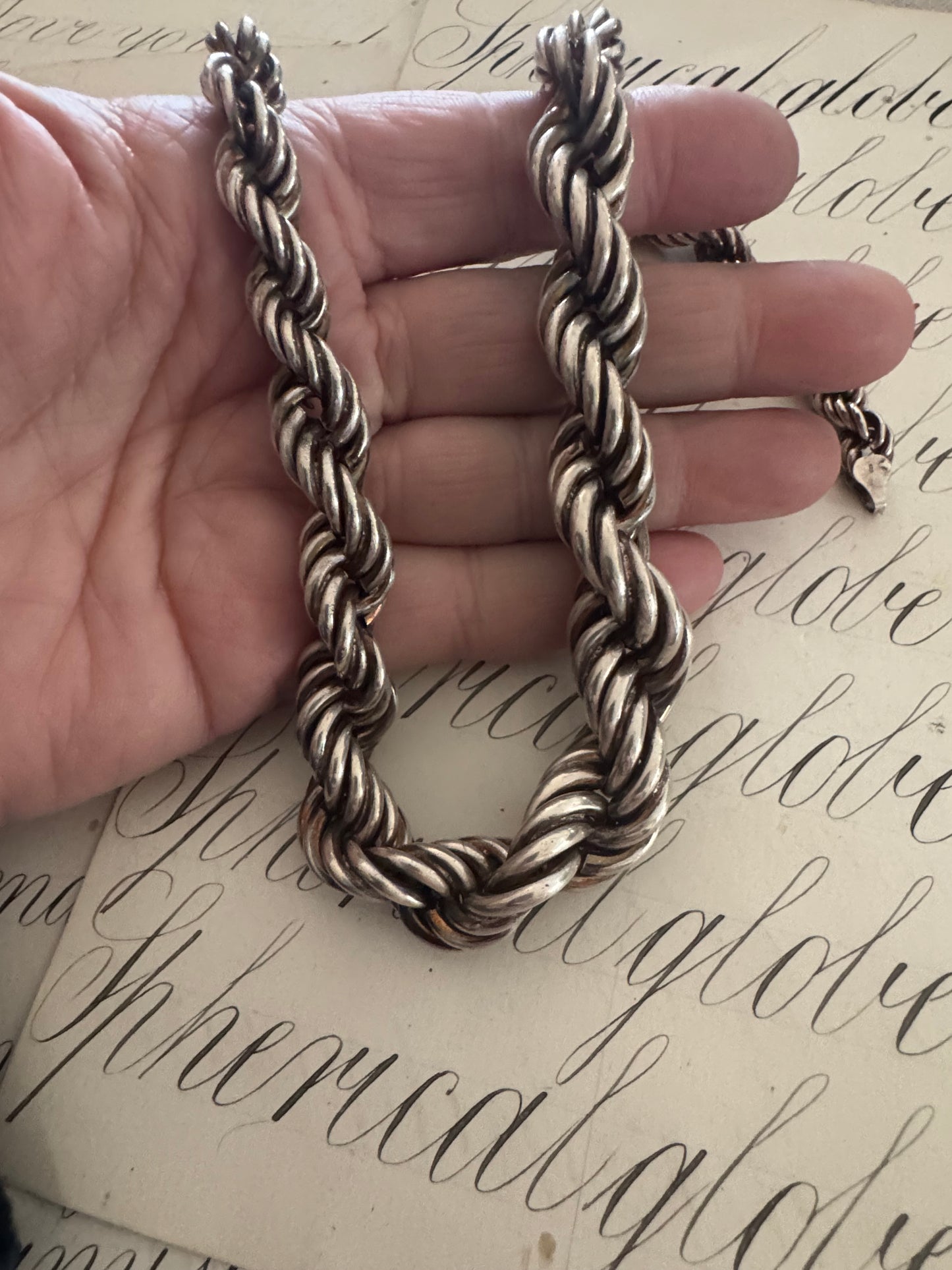 Enormous and Solid Italian Graduated Sterling Rope Chain