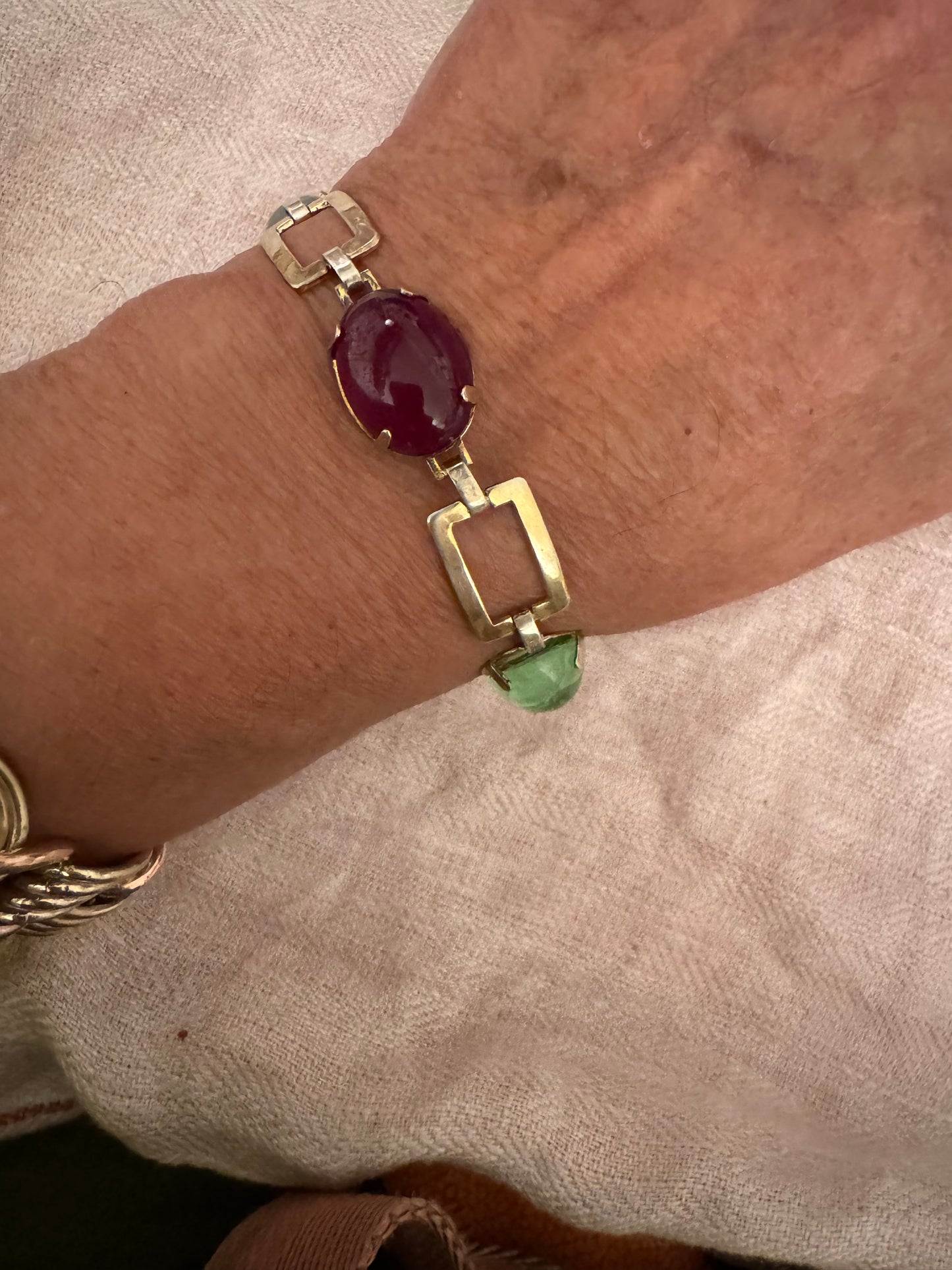 Vintage Gold Over Sterling Bracelet with Glass Cabochons