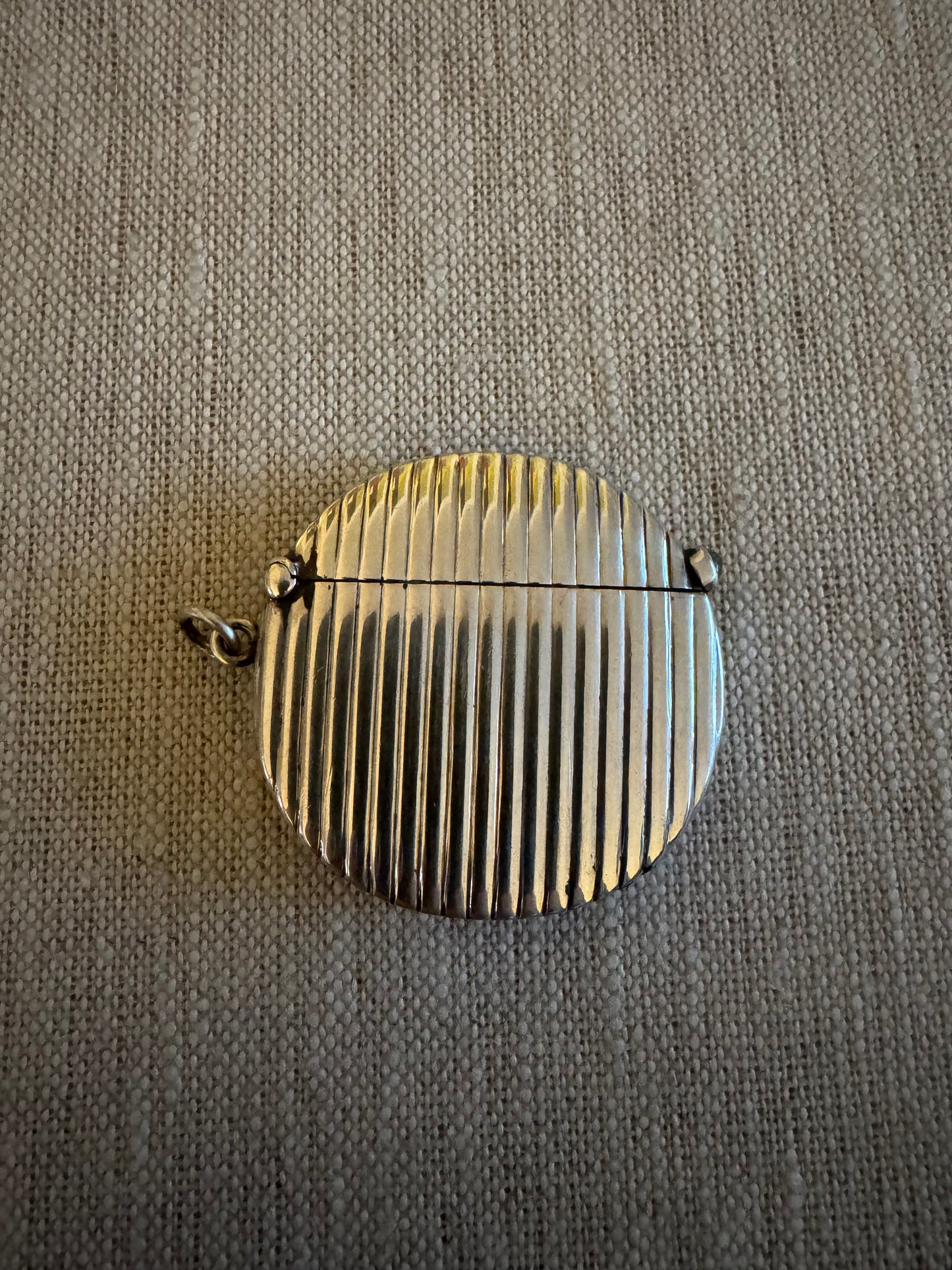 Elegant Deco Striped Round Match Safe with Emerald