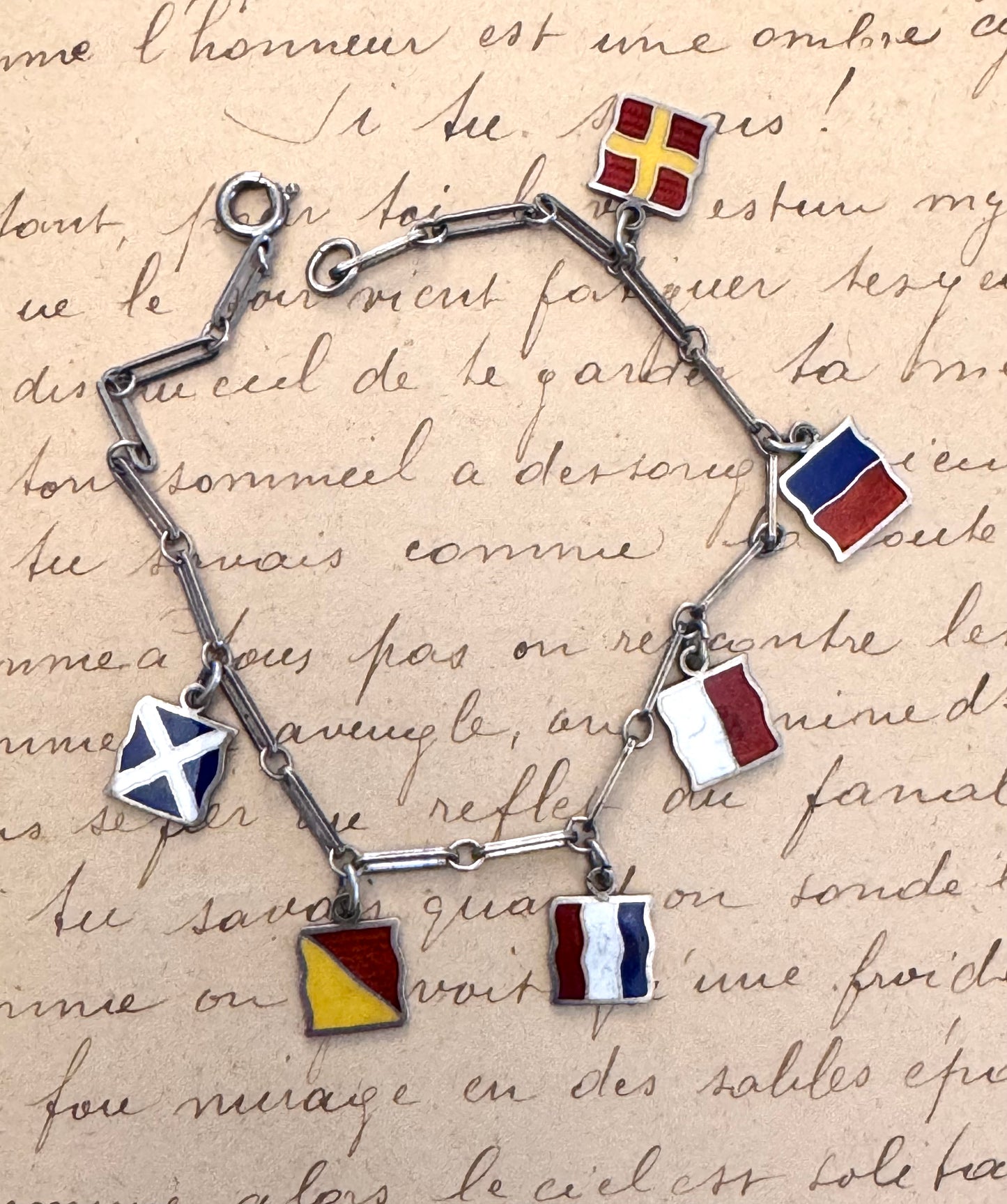 Vintage Sterling and Enamel Nautical Flag Charm Bracelet “MOTHER”