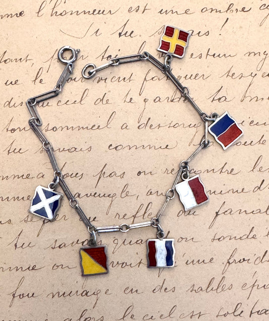 Vintage Sterling and Enamel Nautical Flag Charm Bracelet “MOTHER”