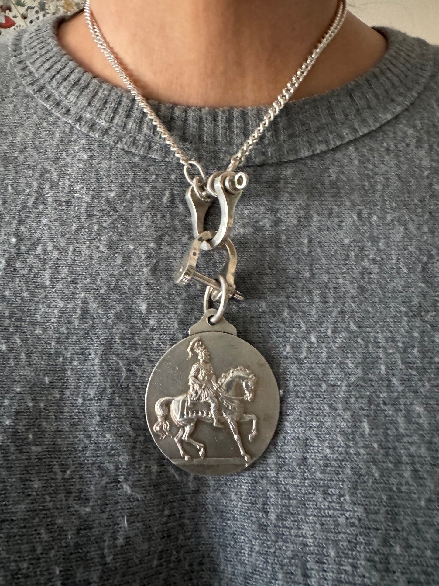Enormous and Solid Sterling English Mappin & Webb Equestrian Medallion