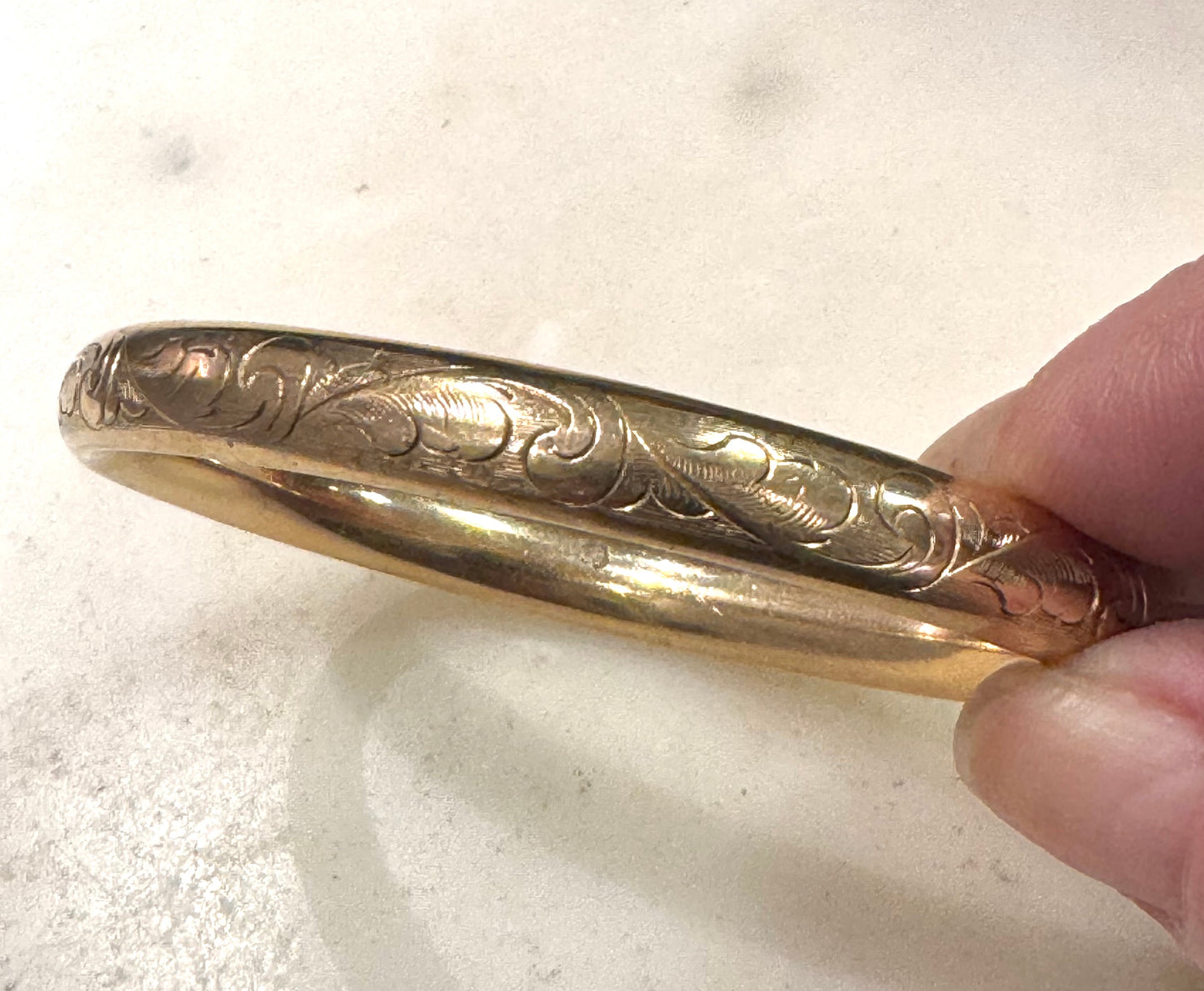 Rare Slip on Gold Filled Engraved Bangle
