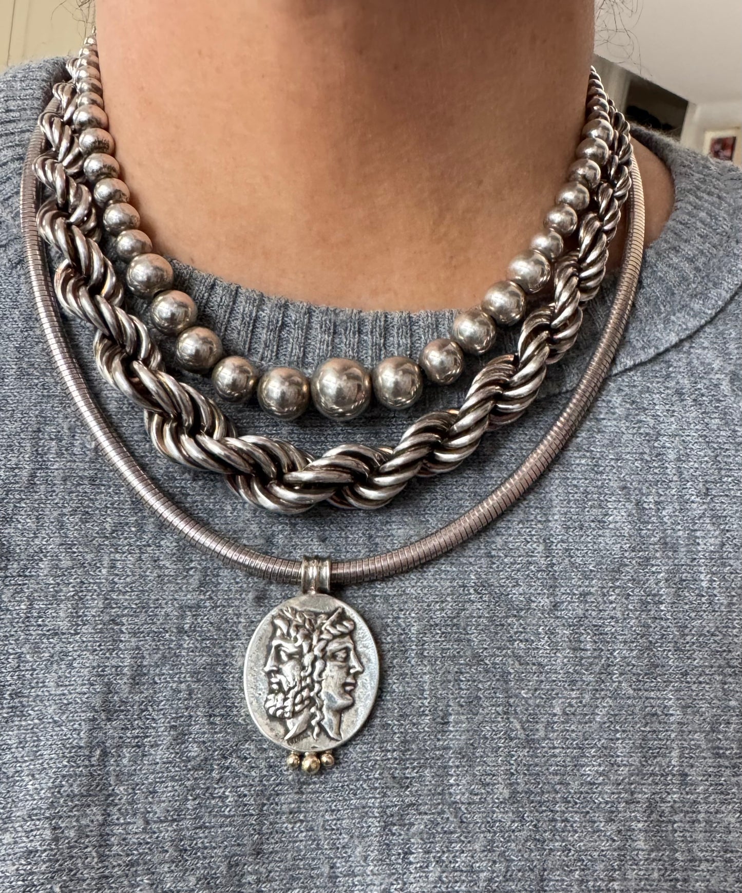 Cool Vintage Greek Sterling Pendant with 14k Dots