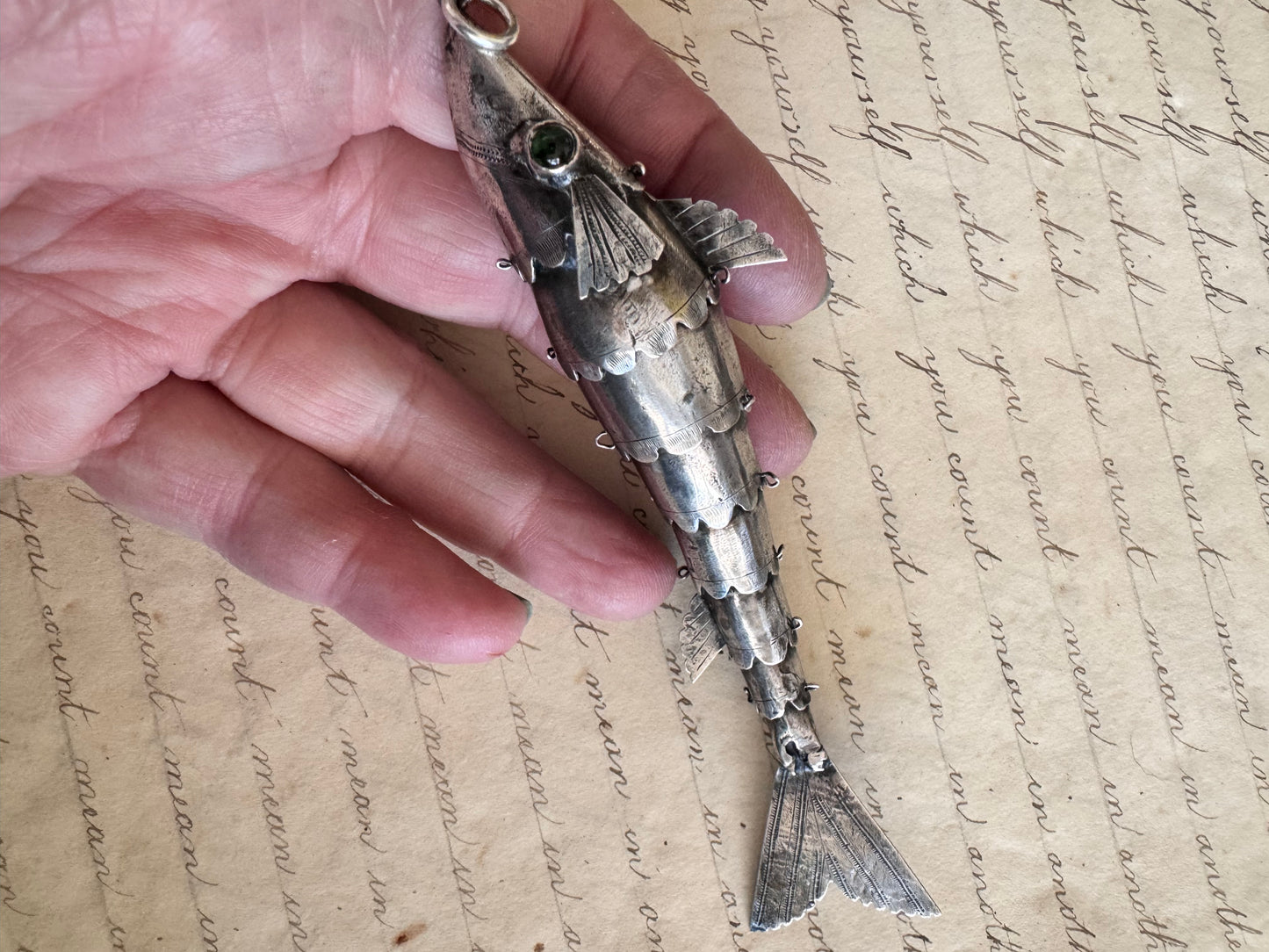 HUGE Antique Silver Articulated Fish B