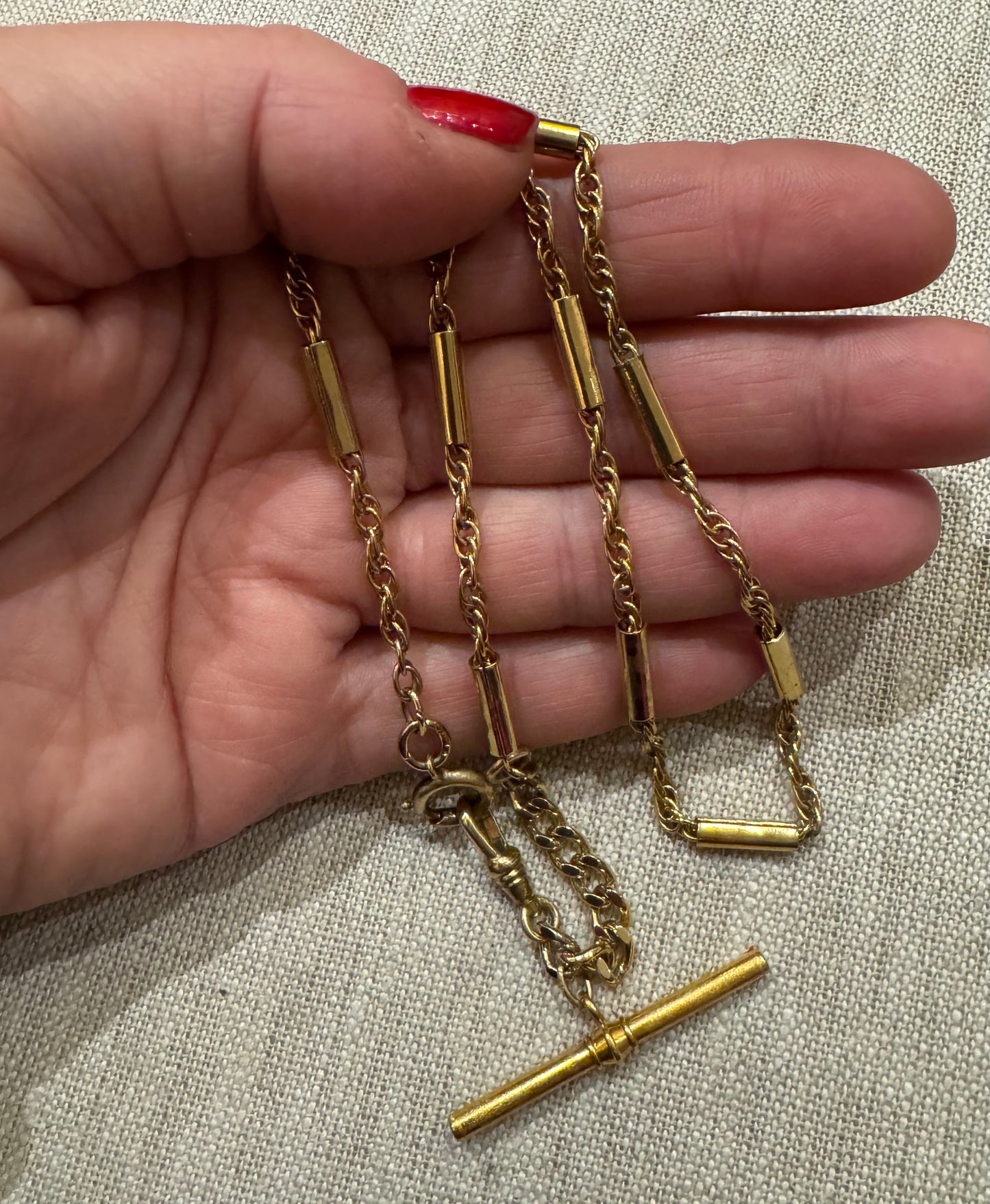 Yellow Gold Filled Vintage Bar Chain Watch Chain