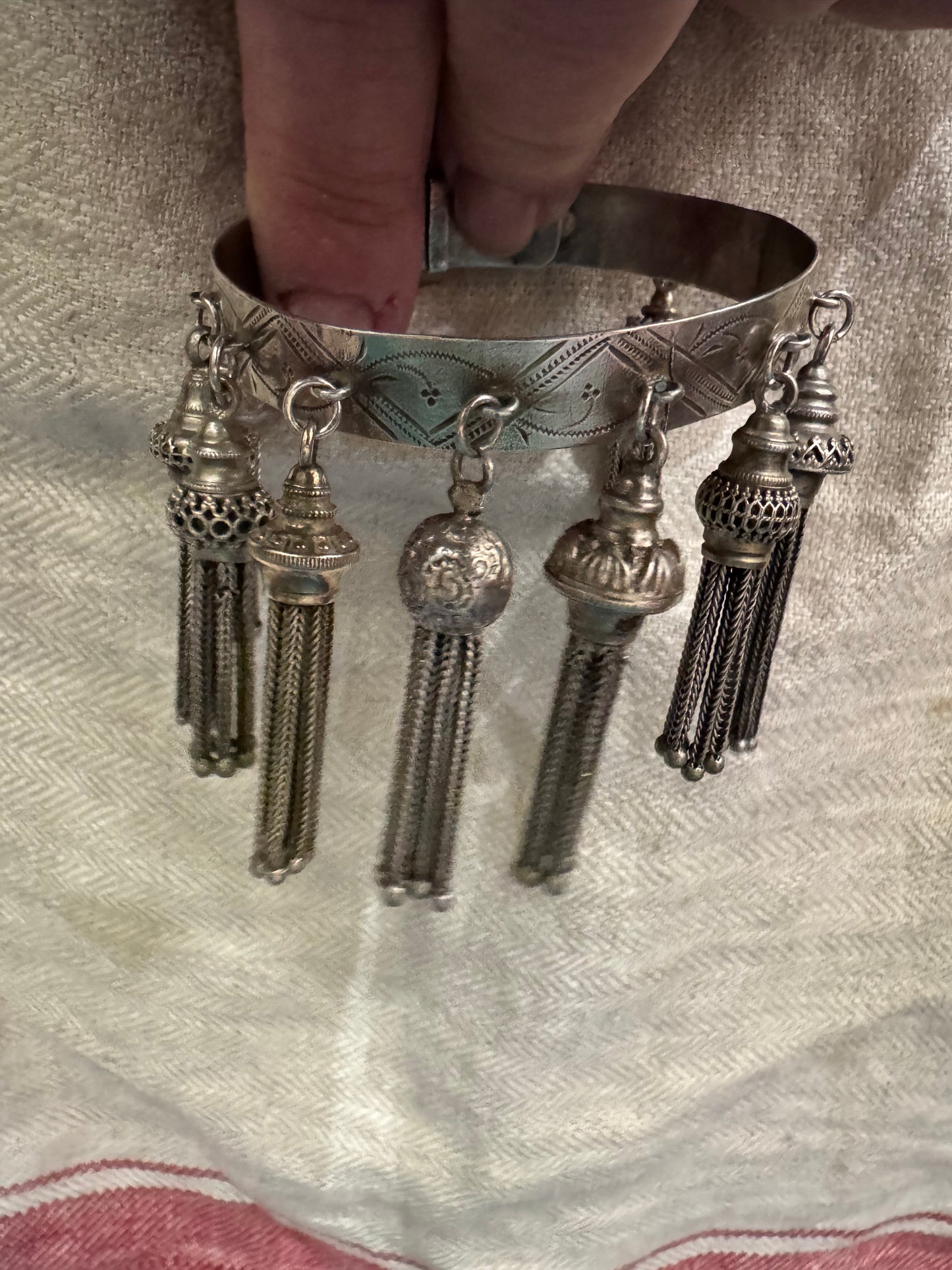 spectacular antique English castle bangle spectacular antique English tassel bangle