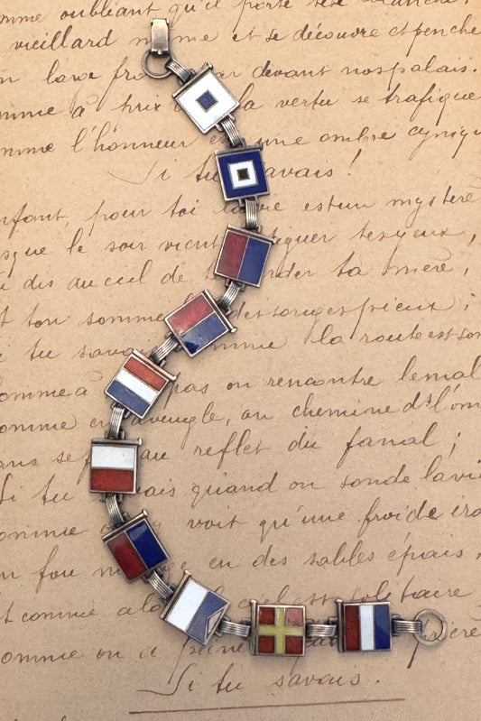 Vintage Sterling and Enamel Nautical Flag Bracelet “SWEETHEART”