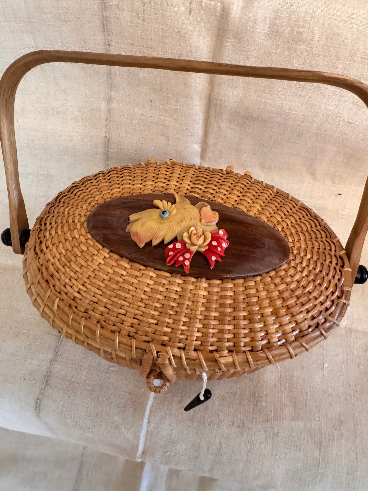 Large Oval Basket with Repurposed Vintage Celluloid Scotty Pin