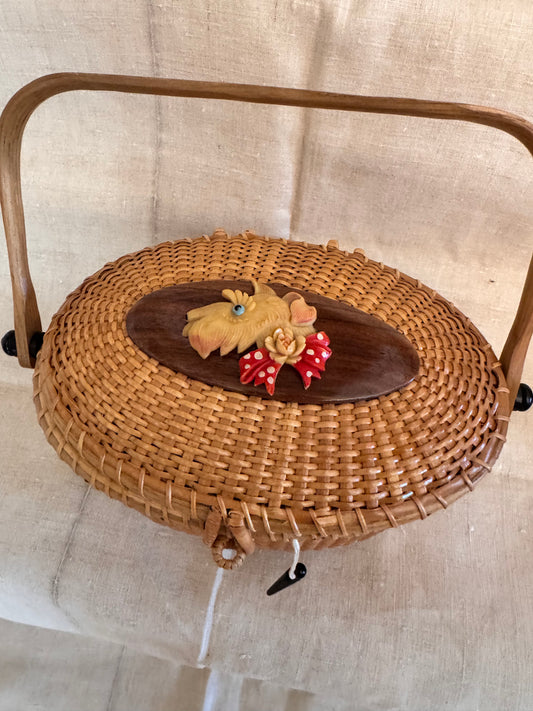 Large Oval Basket with Repurposed Vintage Celluloid Scotty Pin