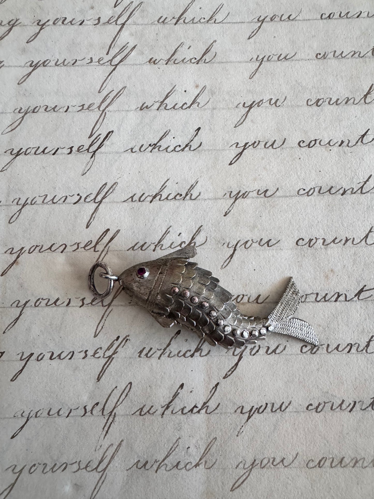 MEDIUM Antique Chinese Extremely Wiggly Articulated Silver Fish G