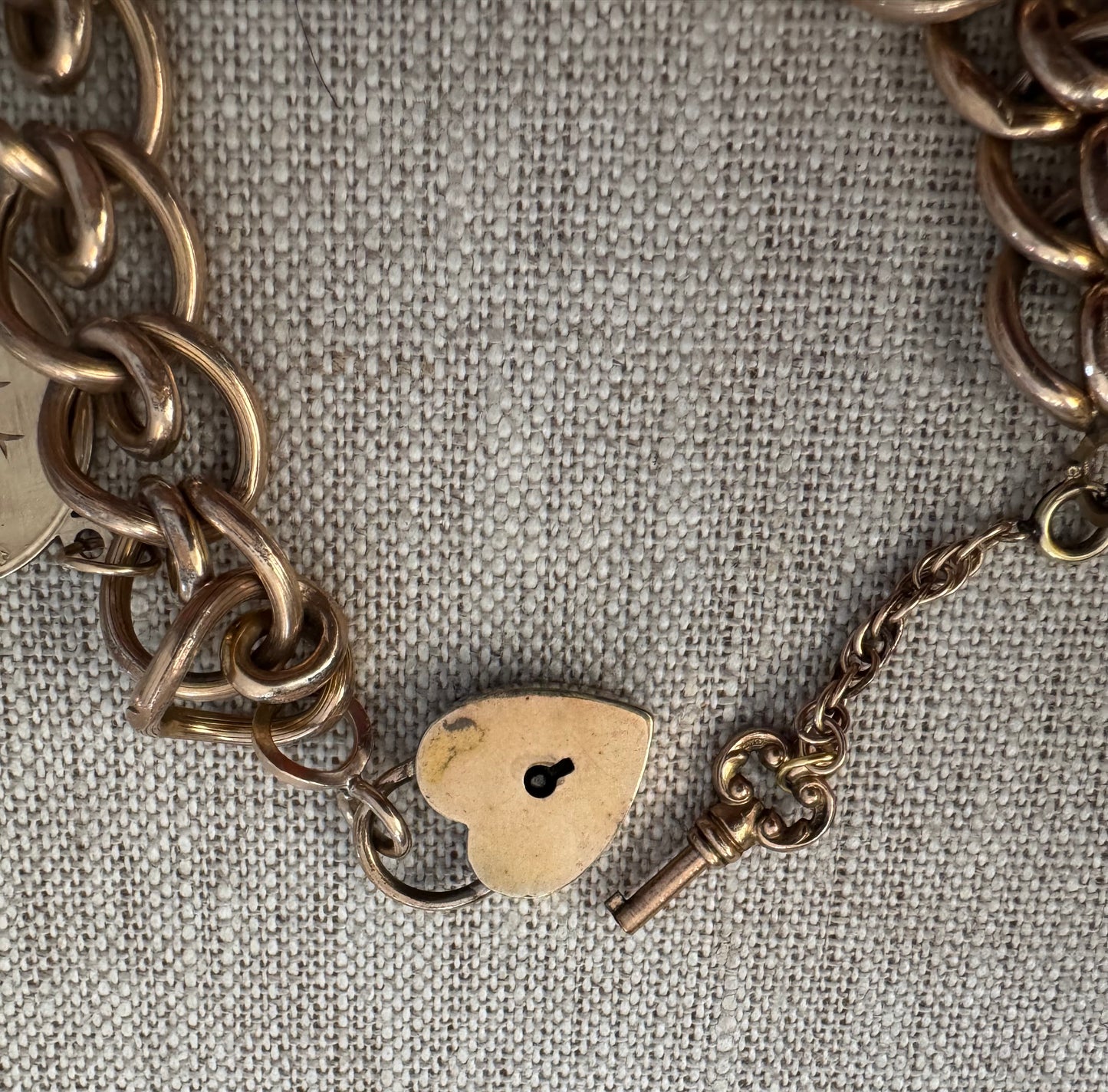 Amazing Vintage Gold Filled Charm Bracelet with Heart Lock