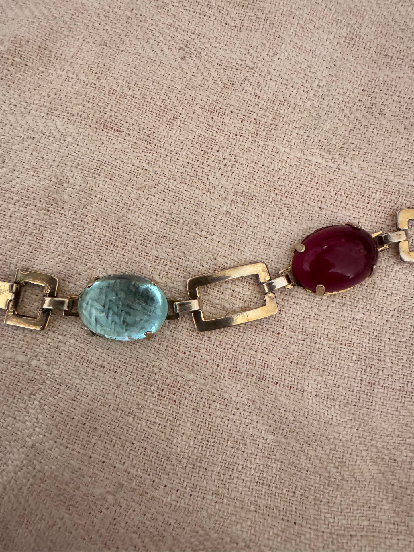 Vintage Gold Over Sterling Bracelet with Glass Cabochons