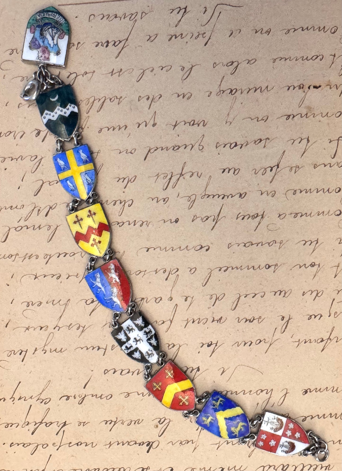 Vintage Silver and Hand Painted Enamel Bermuda Parishes Bracelet