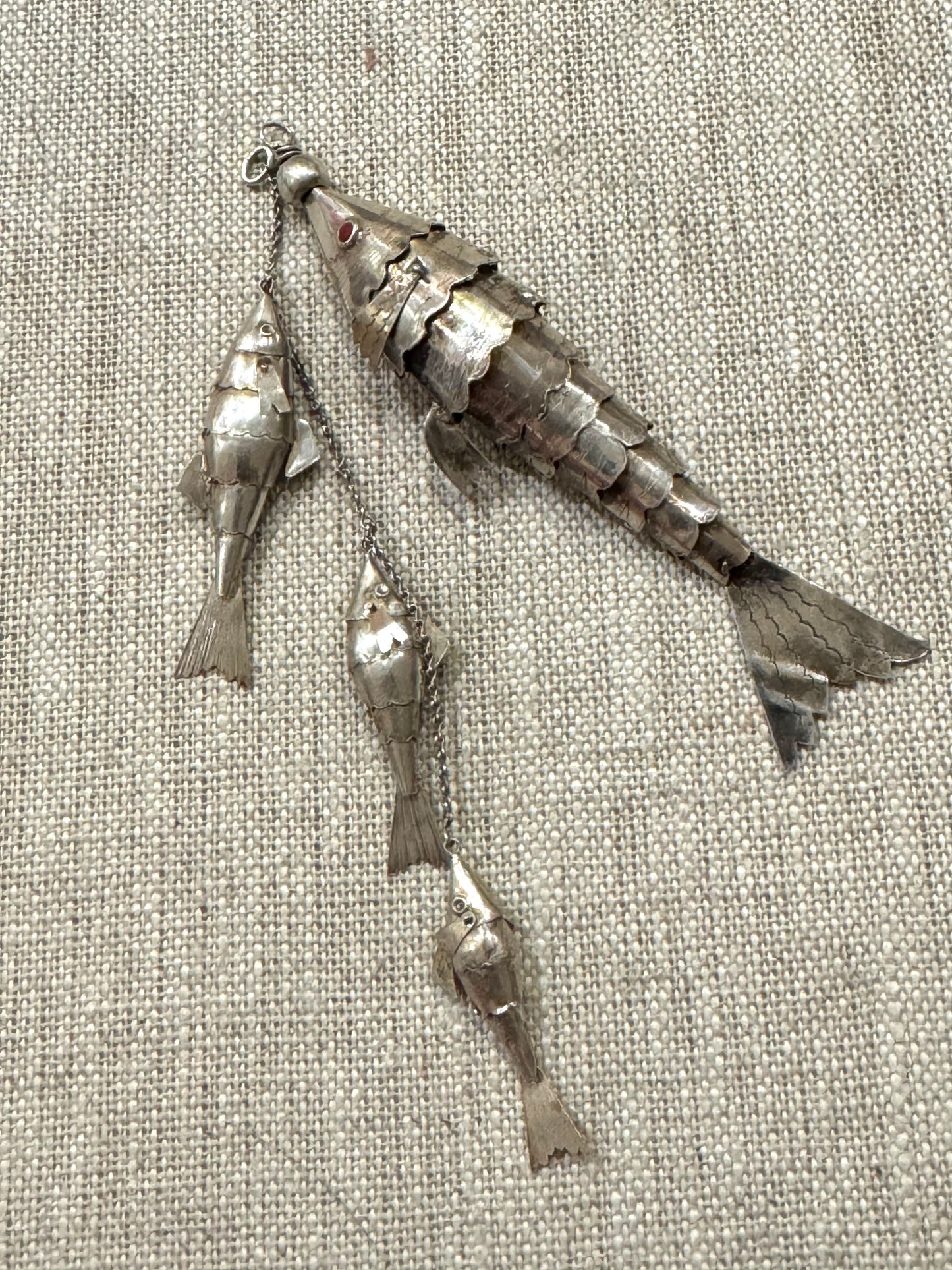 Large Primitive Vintage Sterling Silver Articulated Fish