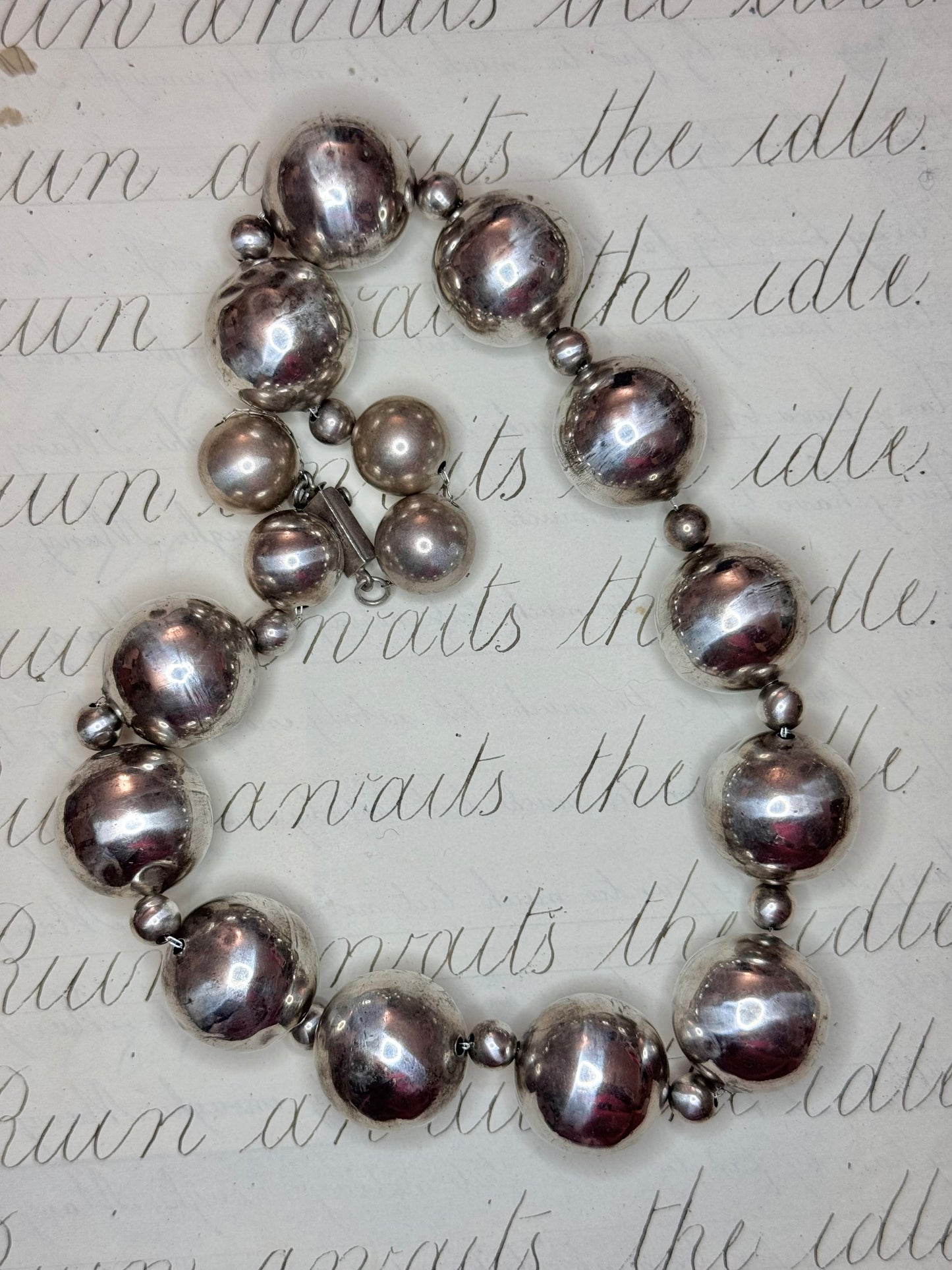 Enormous Vintage Silver Ball Necklace with Small Spacers