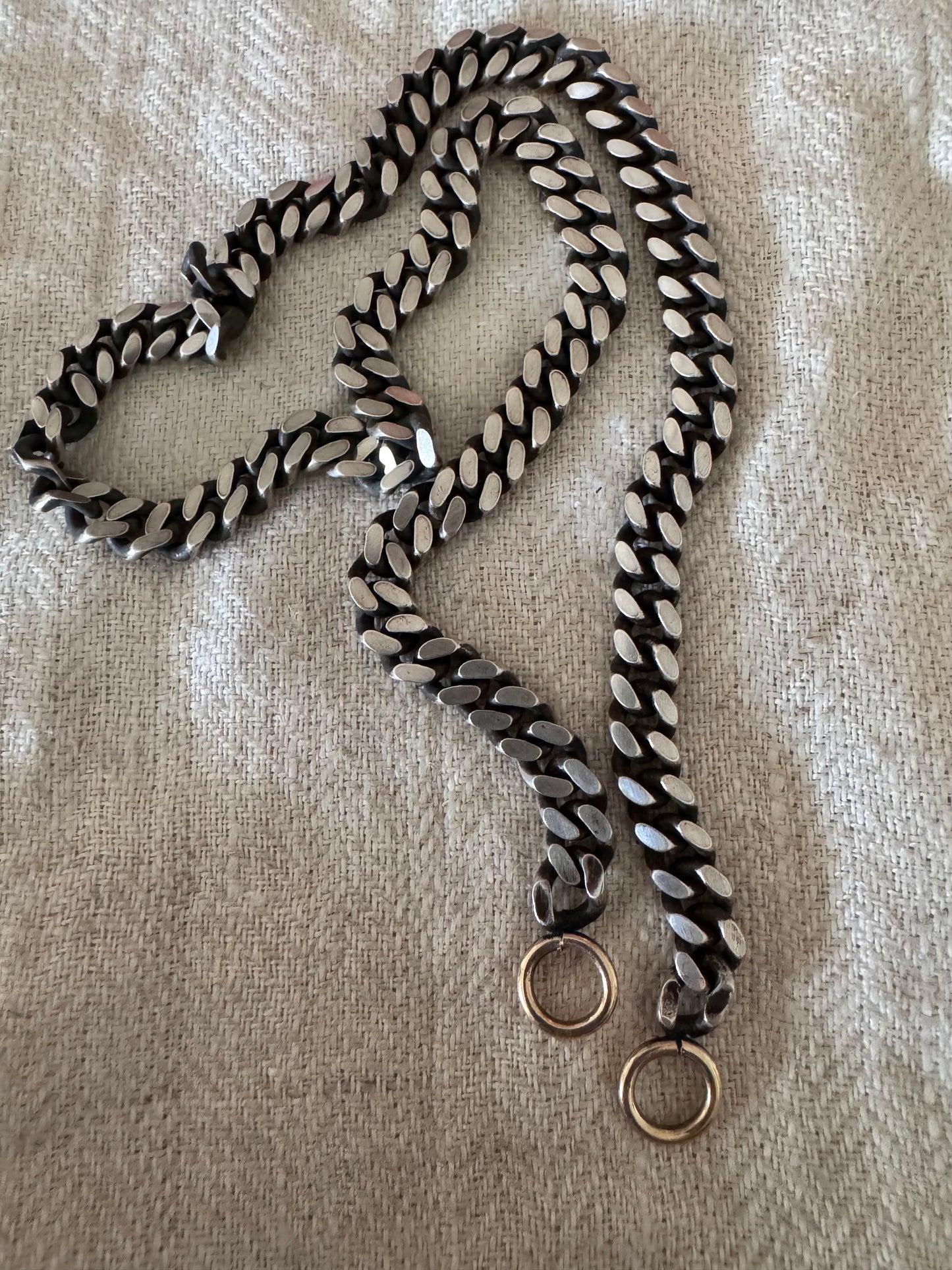 Heavy Flattened Curb Chain with 14k Gold Rings