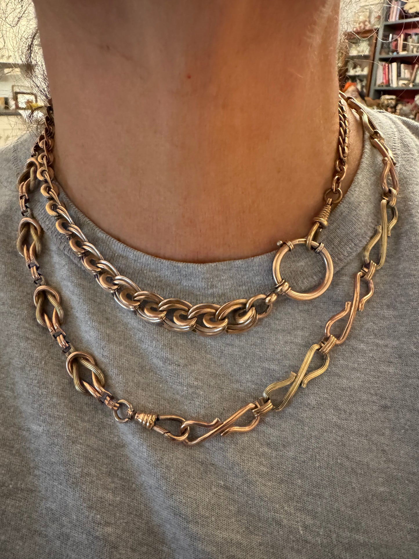 Heavy Bi-Color Knot Motif Antique Gold Filled Watch Chain