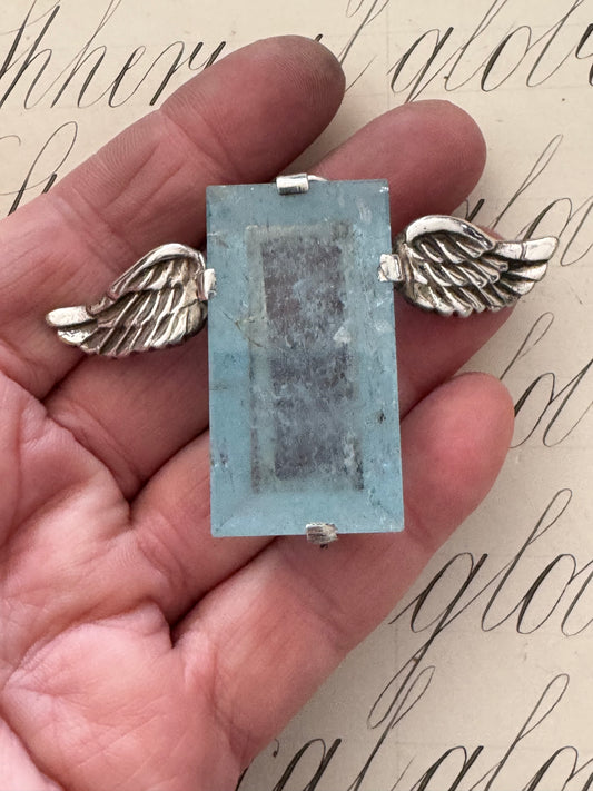 Fab Huge Mirror Cut Aquamarine with Wings