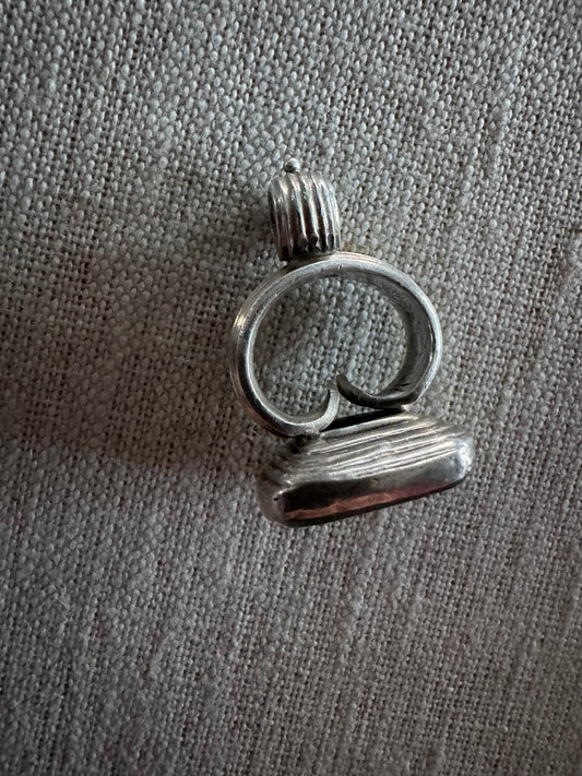 antique sterling silver fob with green agate
